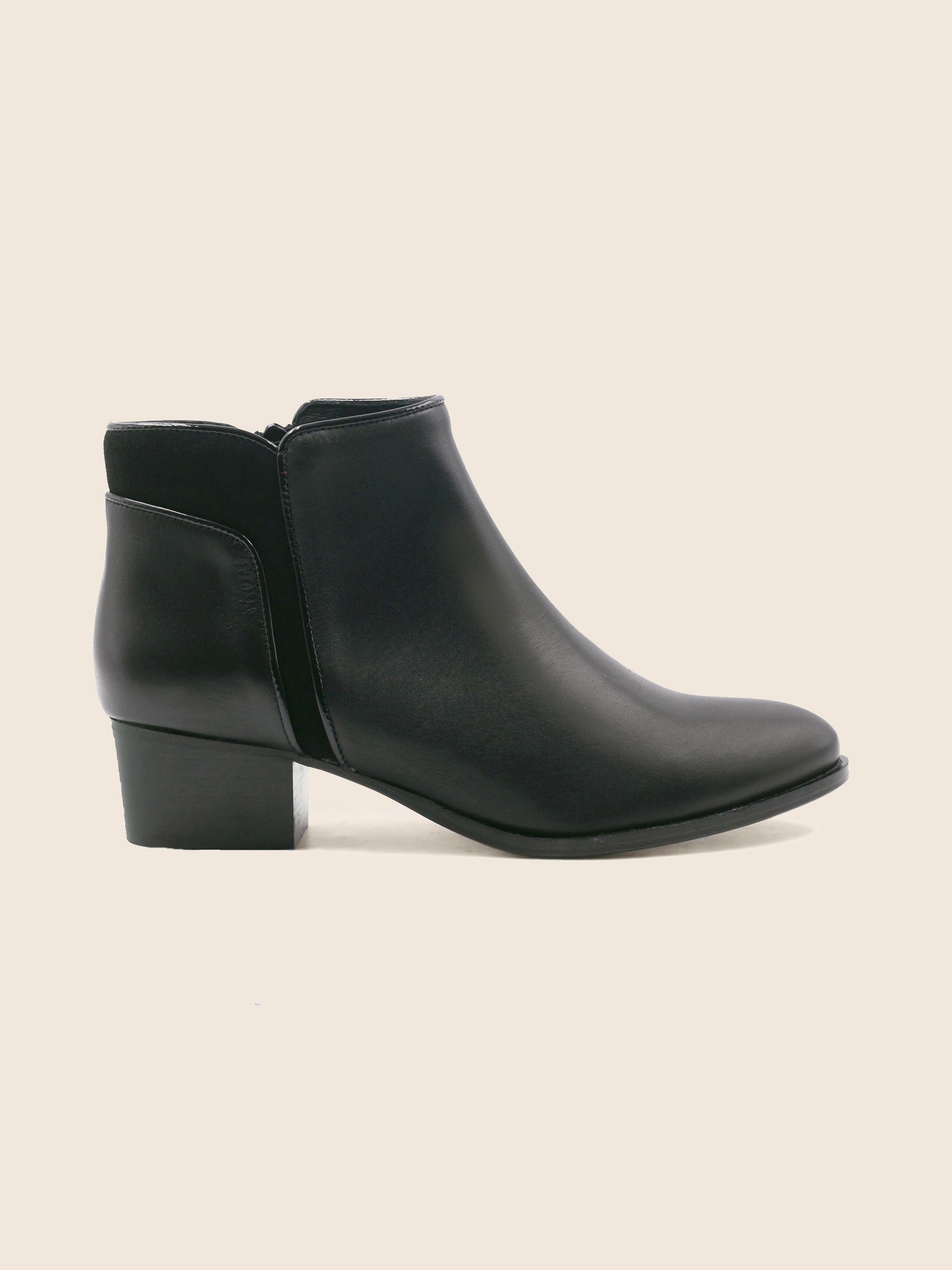 vue extérieur bottines moyen talon cuir noir JULES & JENN