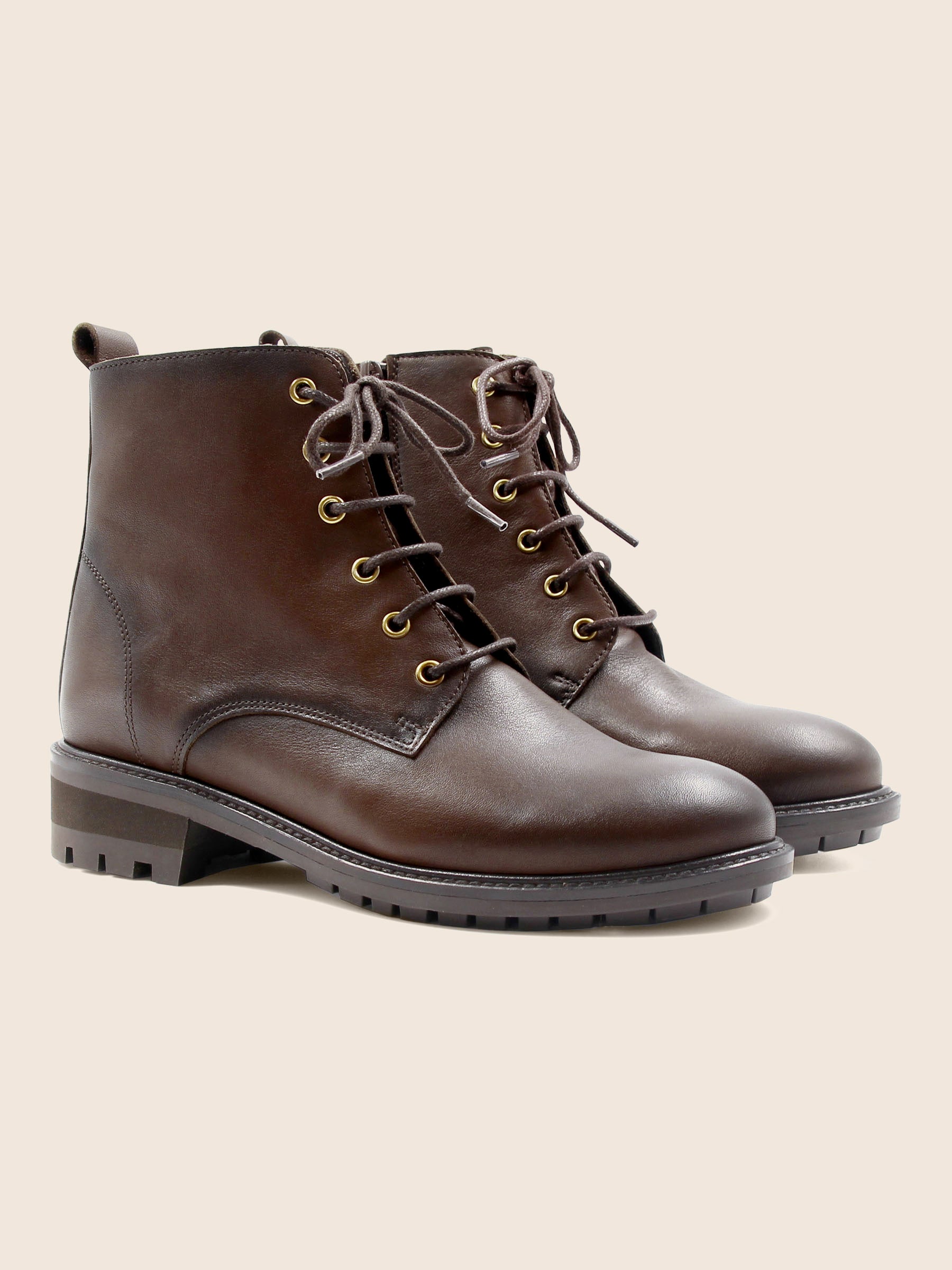 bottines plates lacets cuir marron jules & jenn