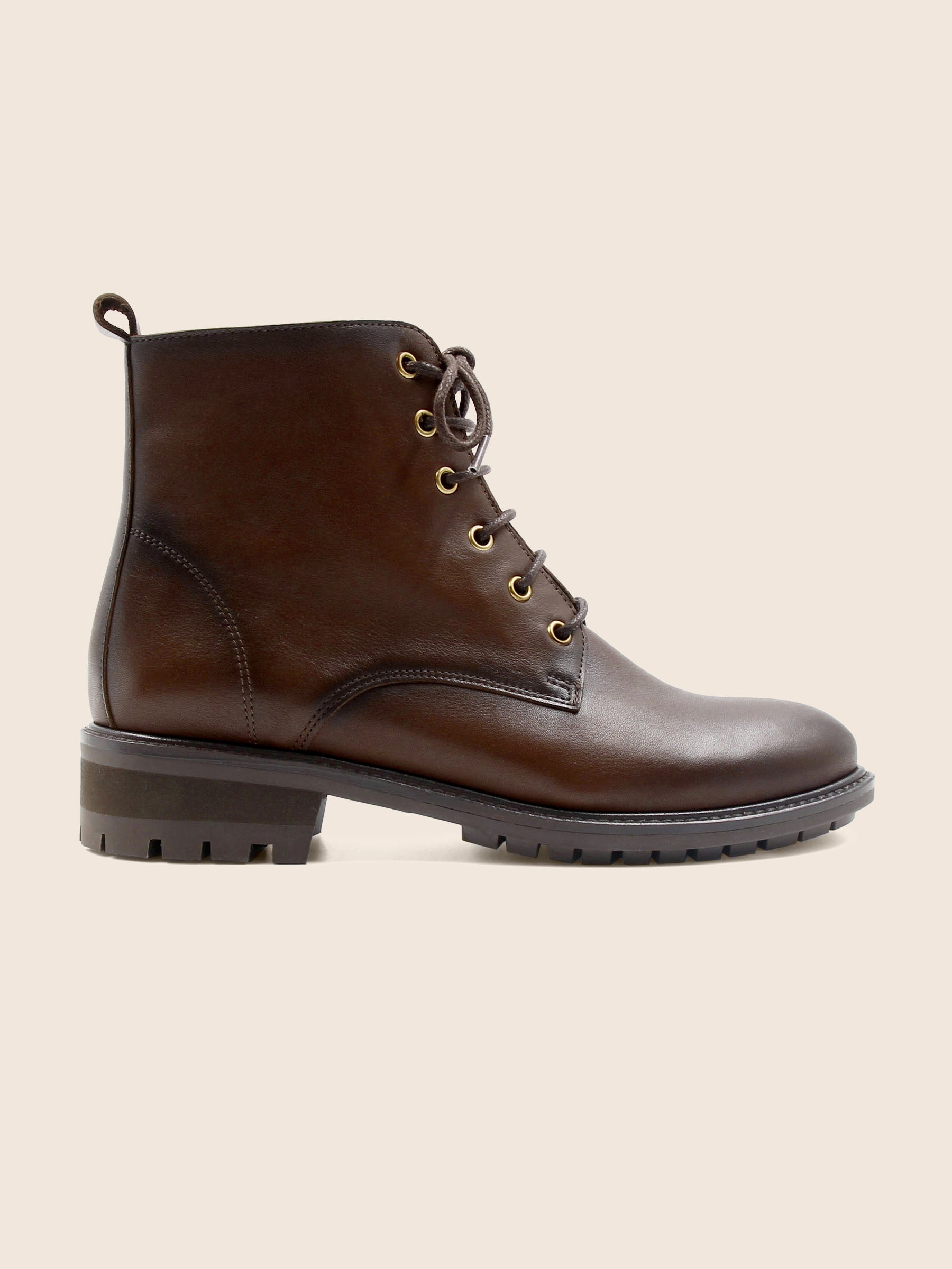 vue profil bottines plates lacets cuir marron jules & jenn