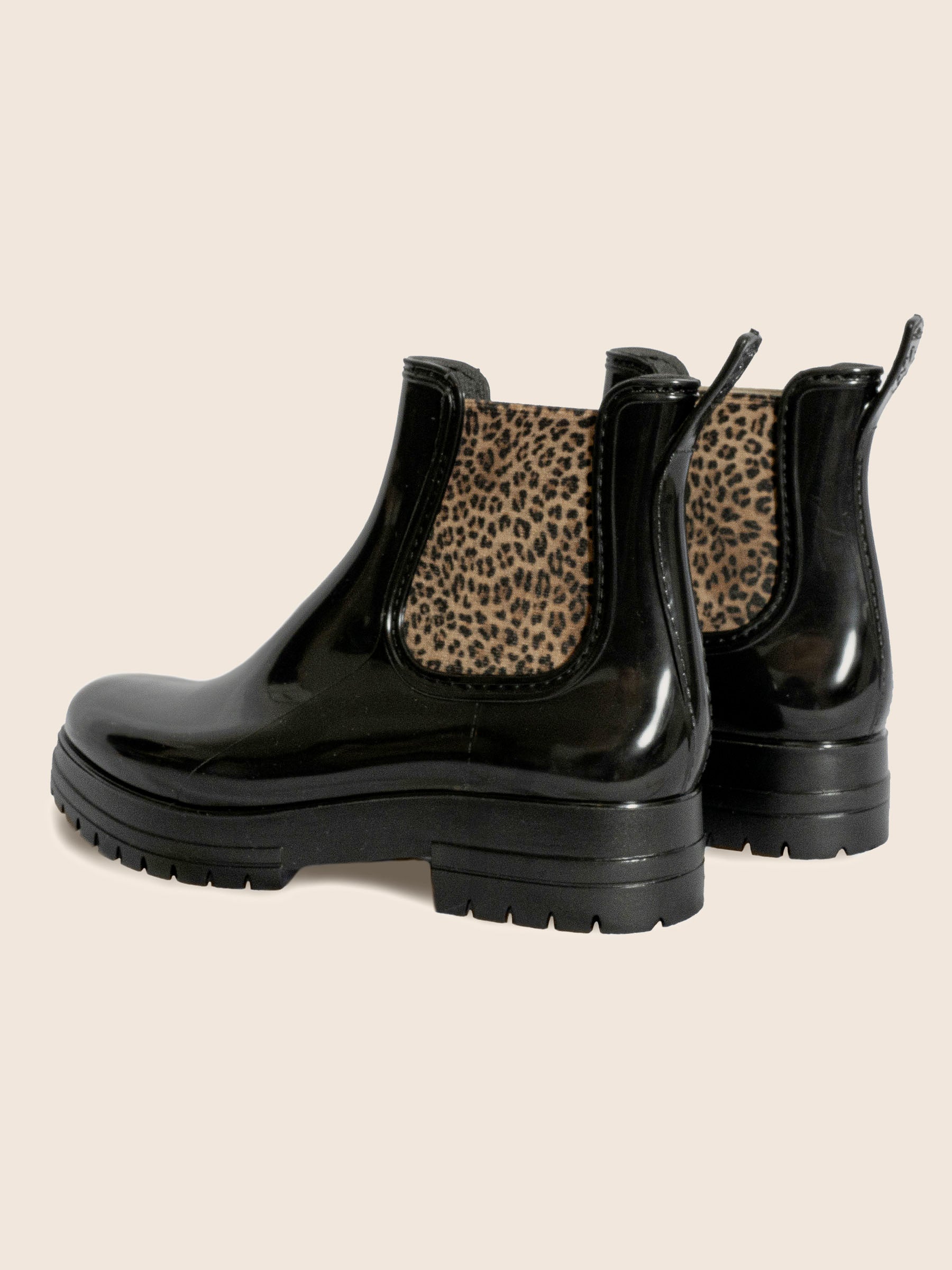 vue arriere bottines de pluie crantees noir leopard jules jenn
