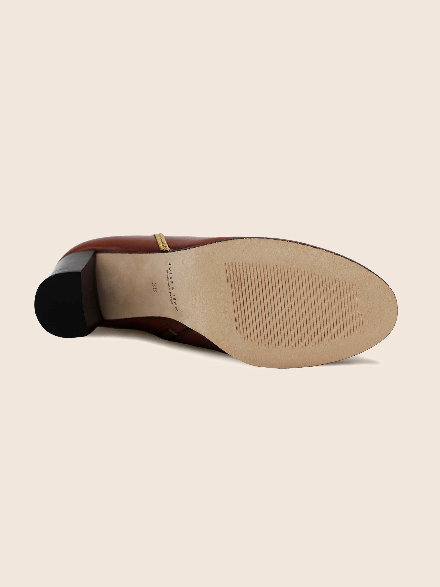 vue dessous bottines talon cuir marron clair jules & jenn