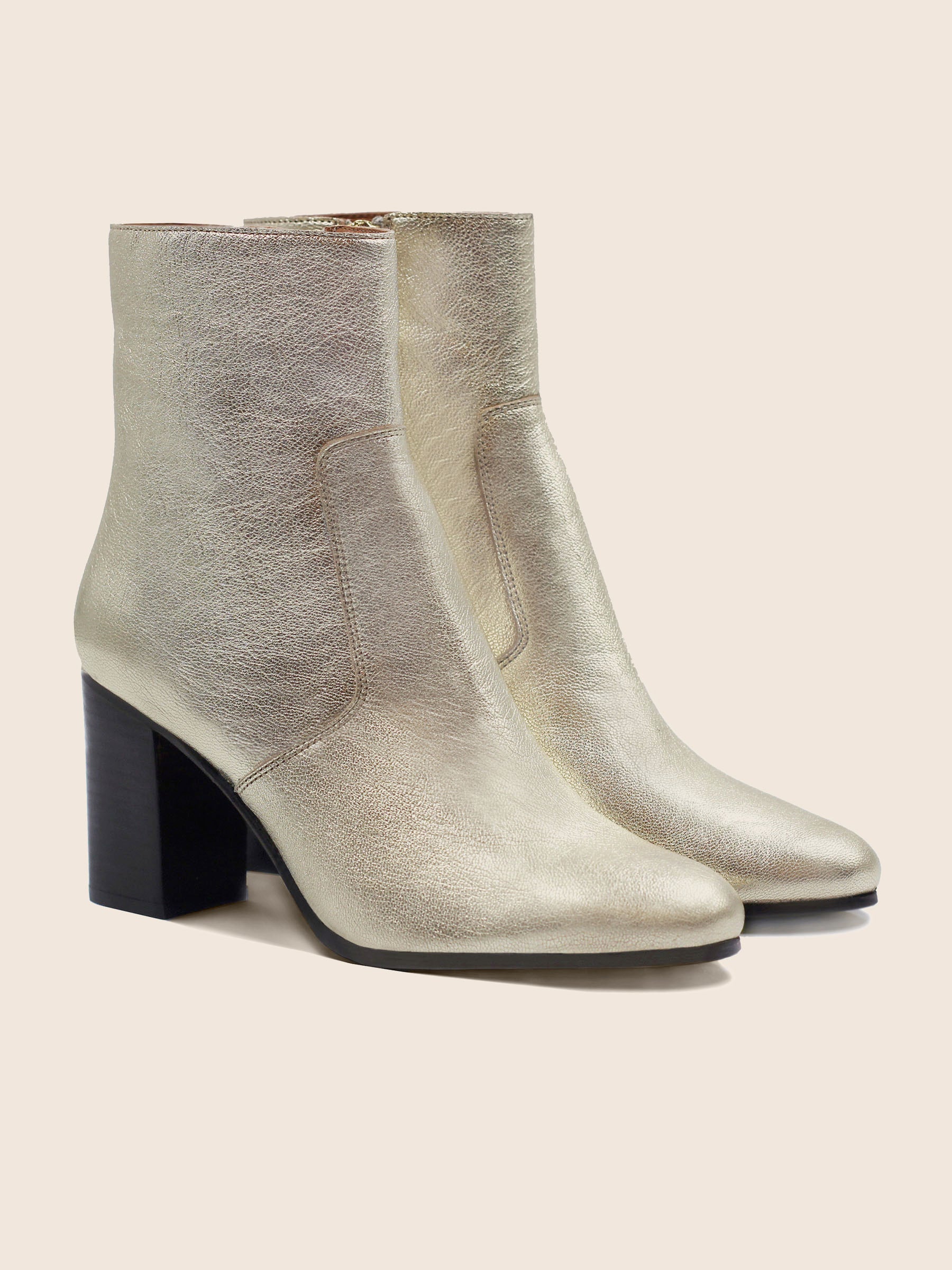 bottines talon essentielles cuir metallise dore