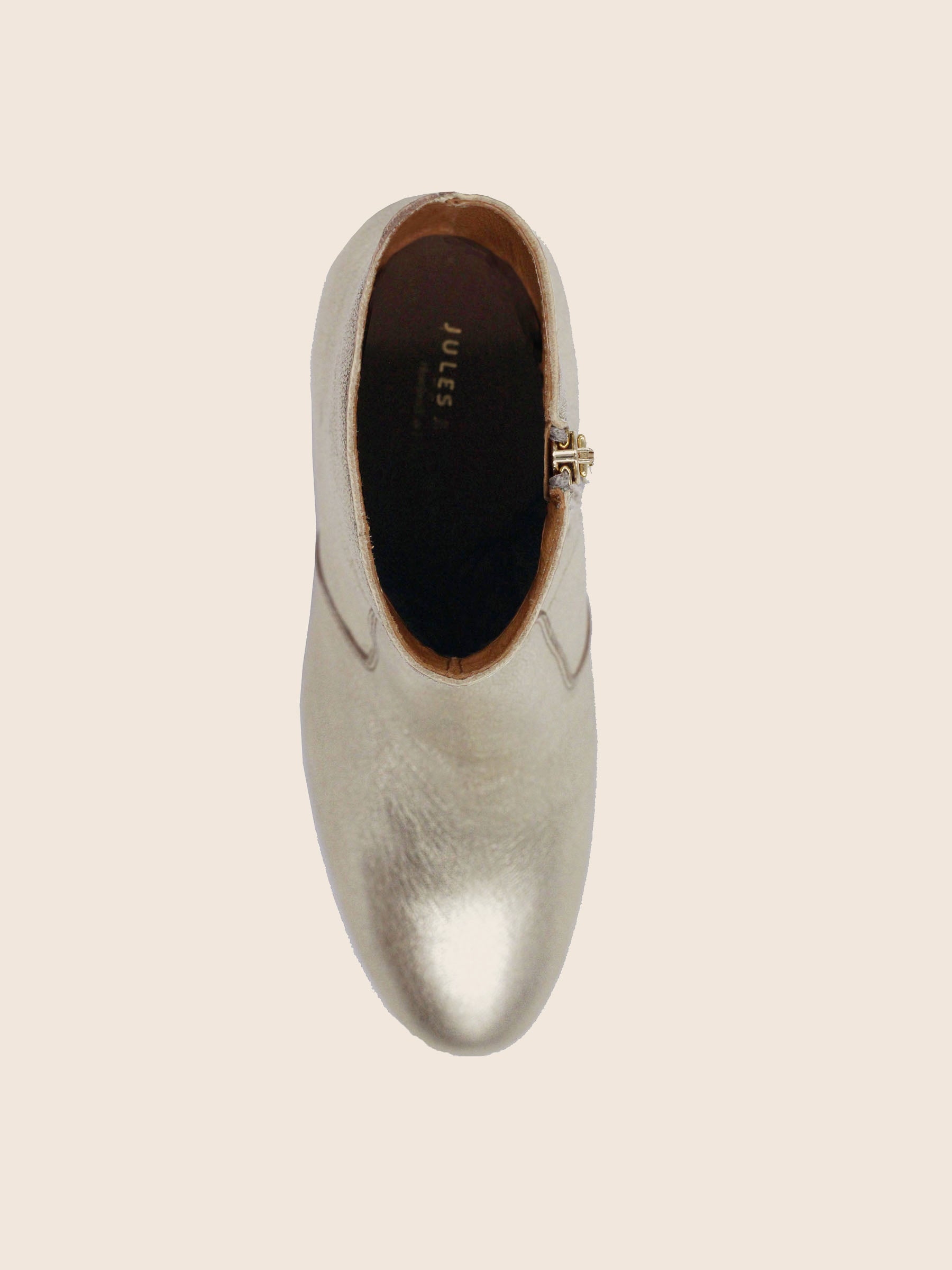 vue dessus bottines talon essentielles cuir metallise dore