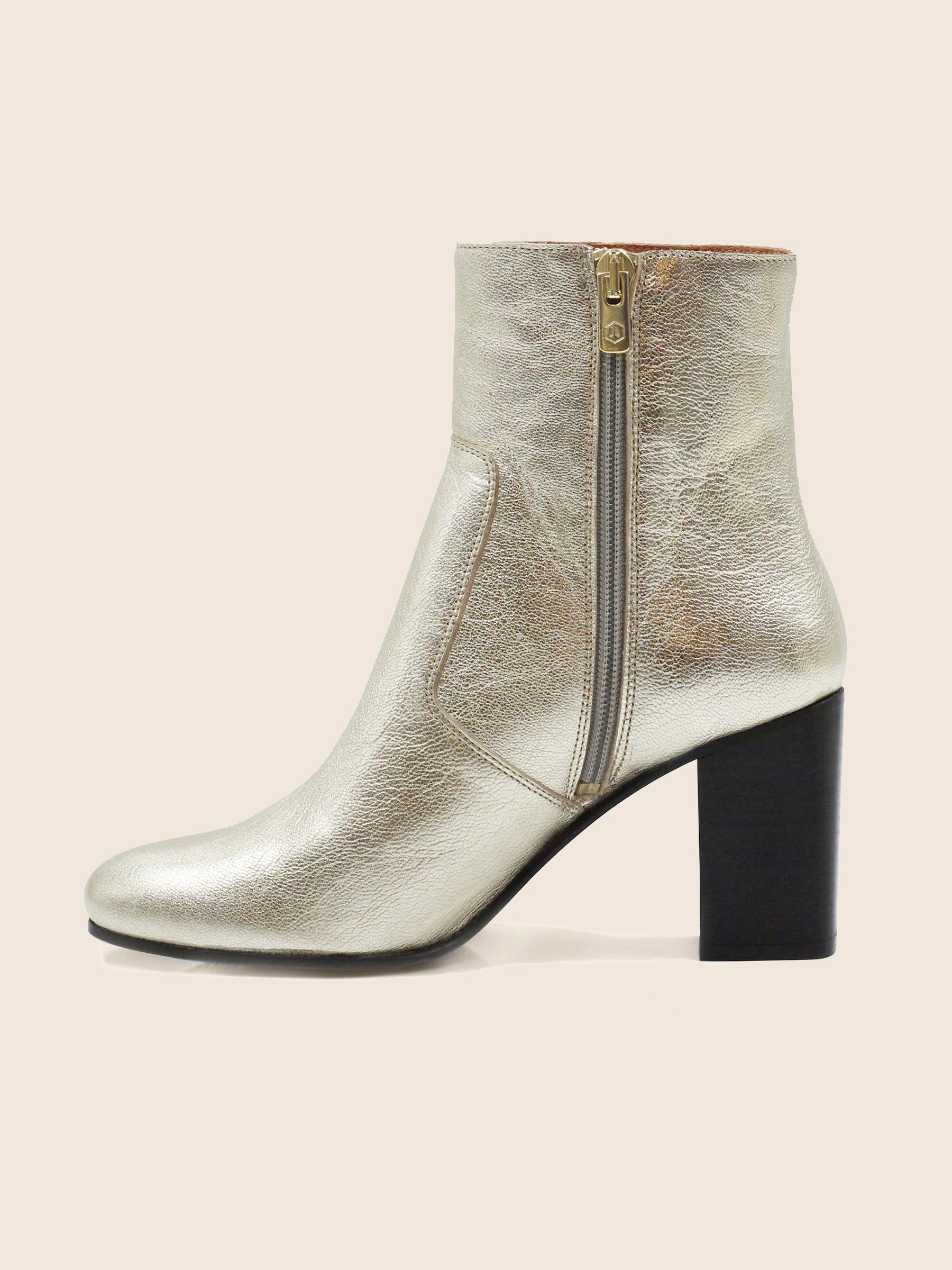 vue interieur bottines talon essentielles cuir metallise dore