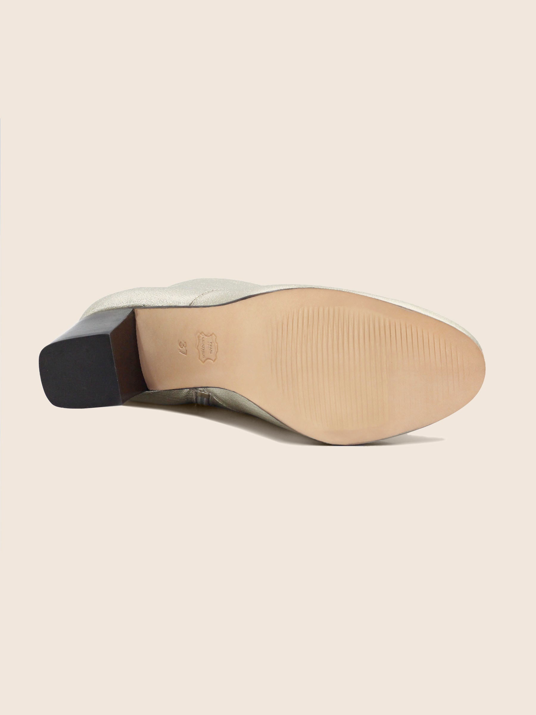 vue dessous bottines talon essentielles cuir metallise dore