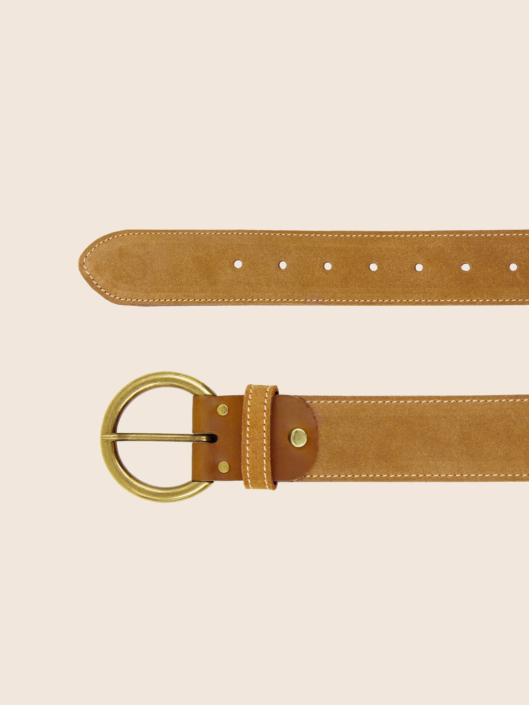 vue dessus ceinture boheme cuir daim camel jules jenn