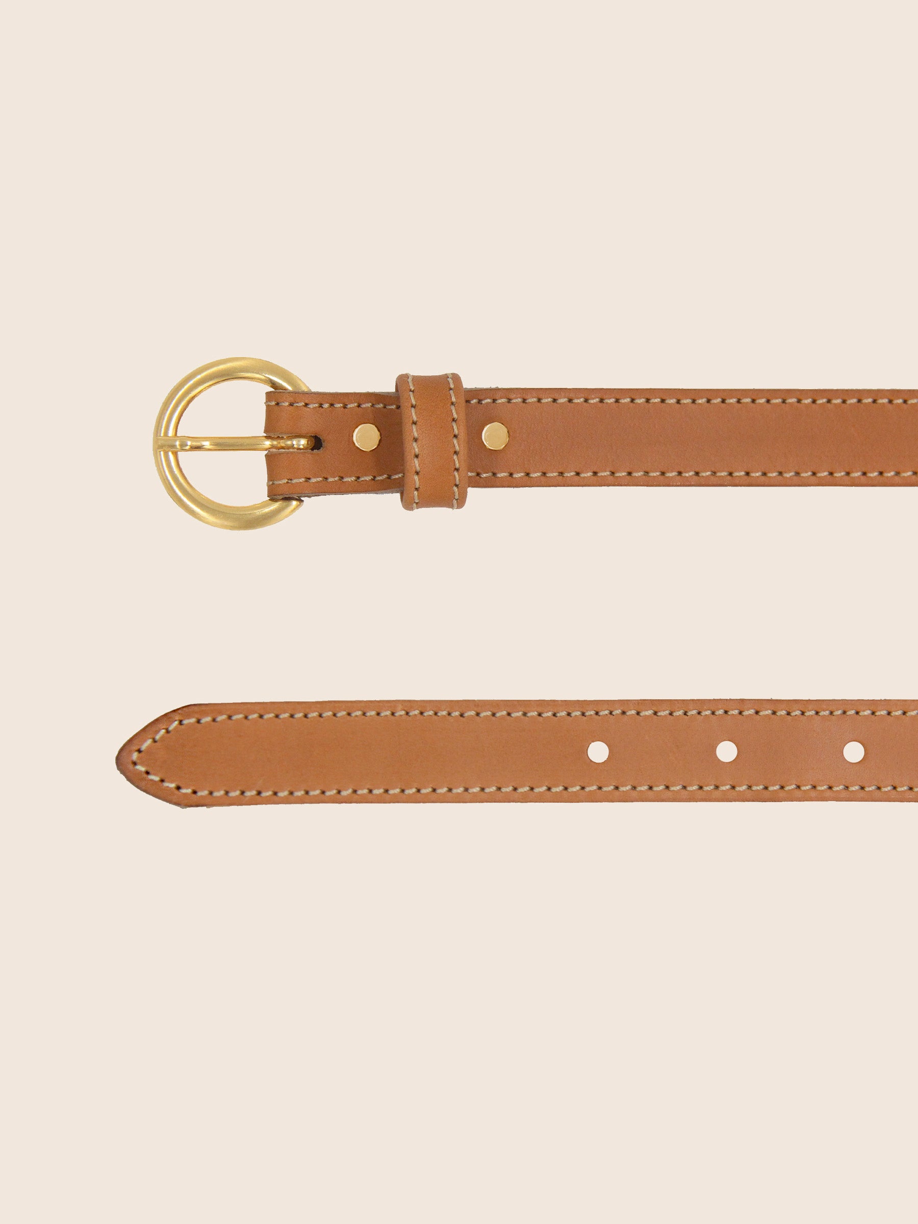 vue dessus ceinture boucle d'or cuir camel jules jenn