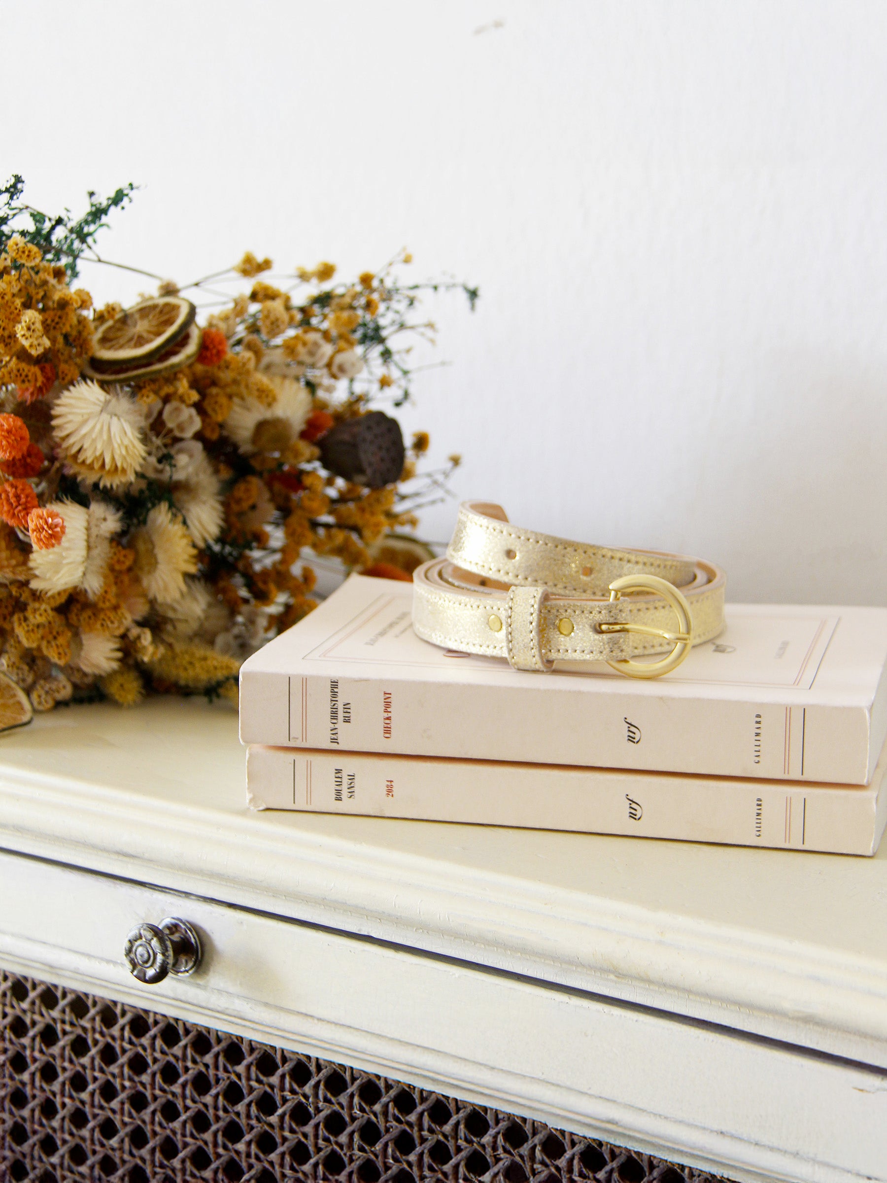 Ceinture boucle d'or cuir doré