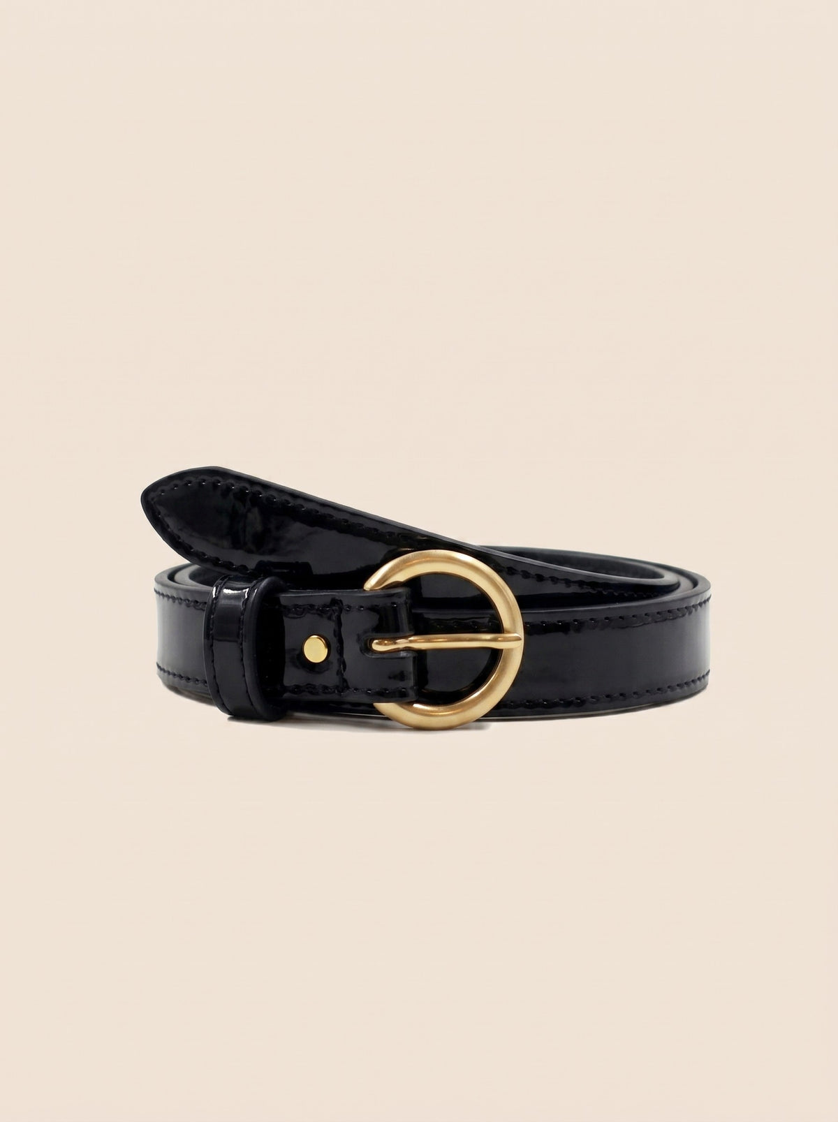 photo vue avant ceinture boucle d'or cuir vernis noir jules jenn