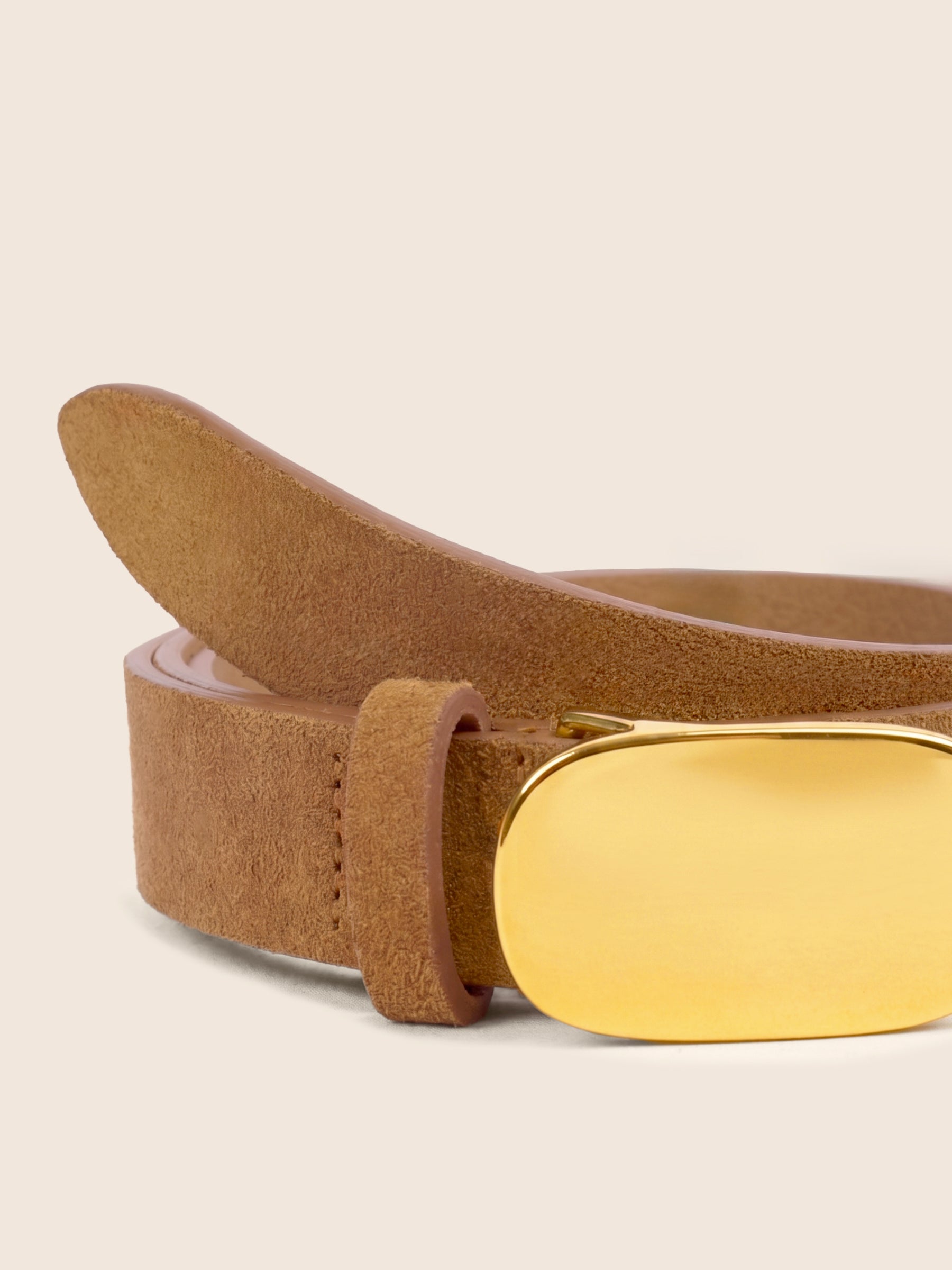 photo vue détail ceinture gaia cuir daim camel jules jenn