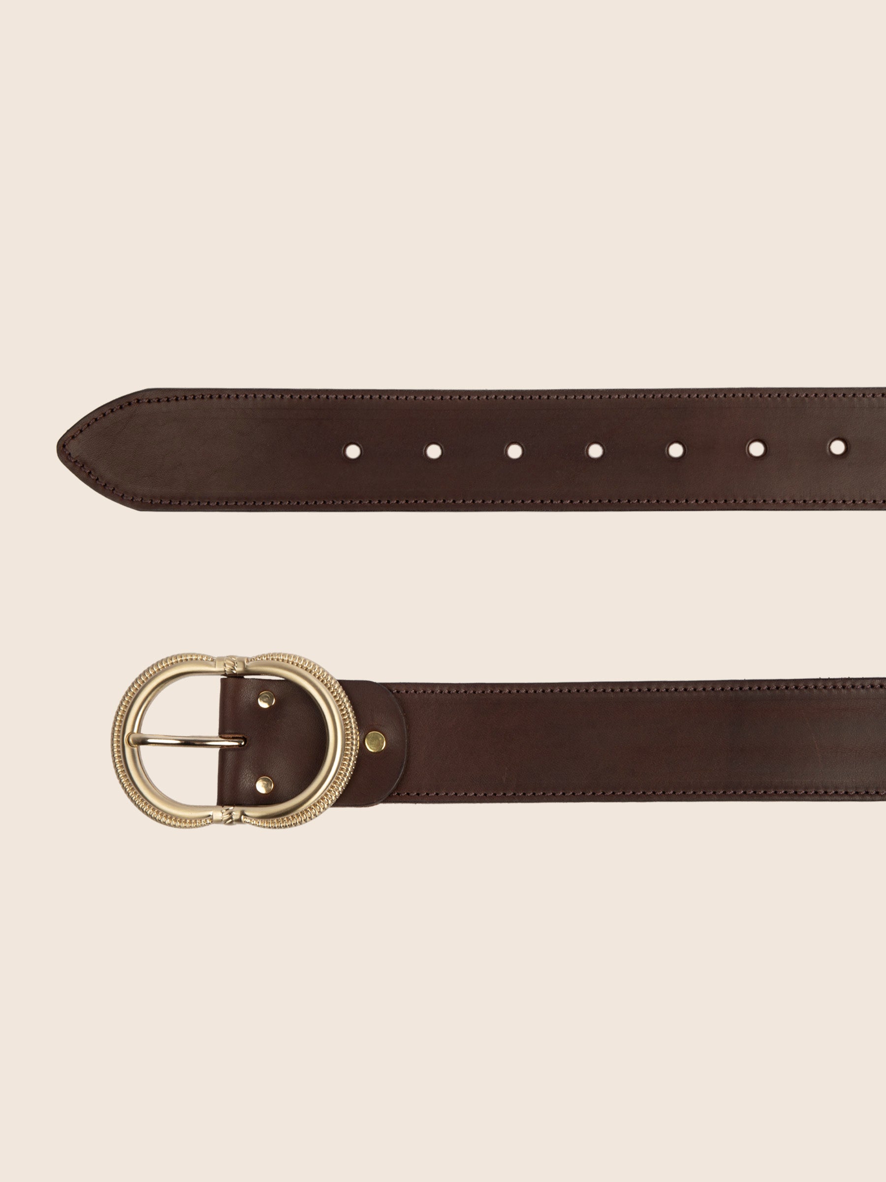 vue dessus boucle ceinture honfleur cuir marron jules & jenn