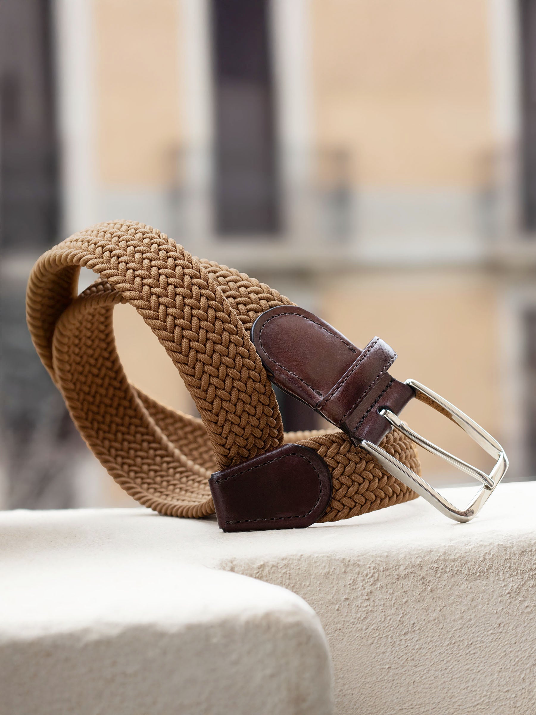 vue posée ceinture tressee homme polyester et cuir cognac jules jenn