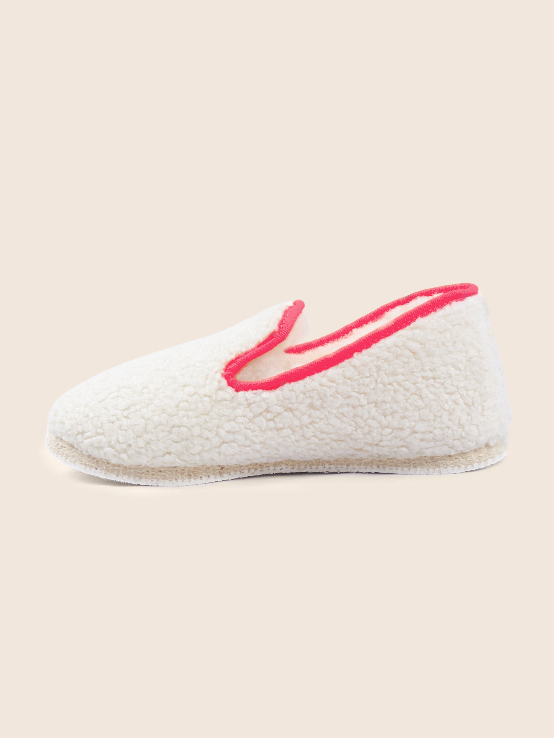 vue interieure charentaises tissu bouclette blanc rose jules & jenn