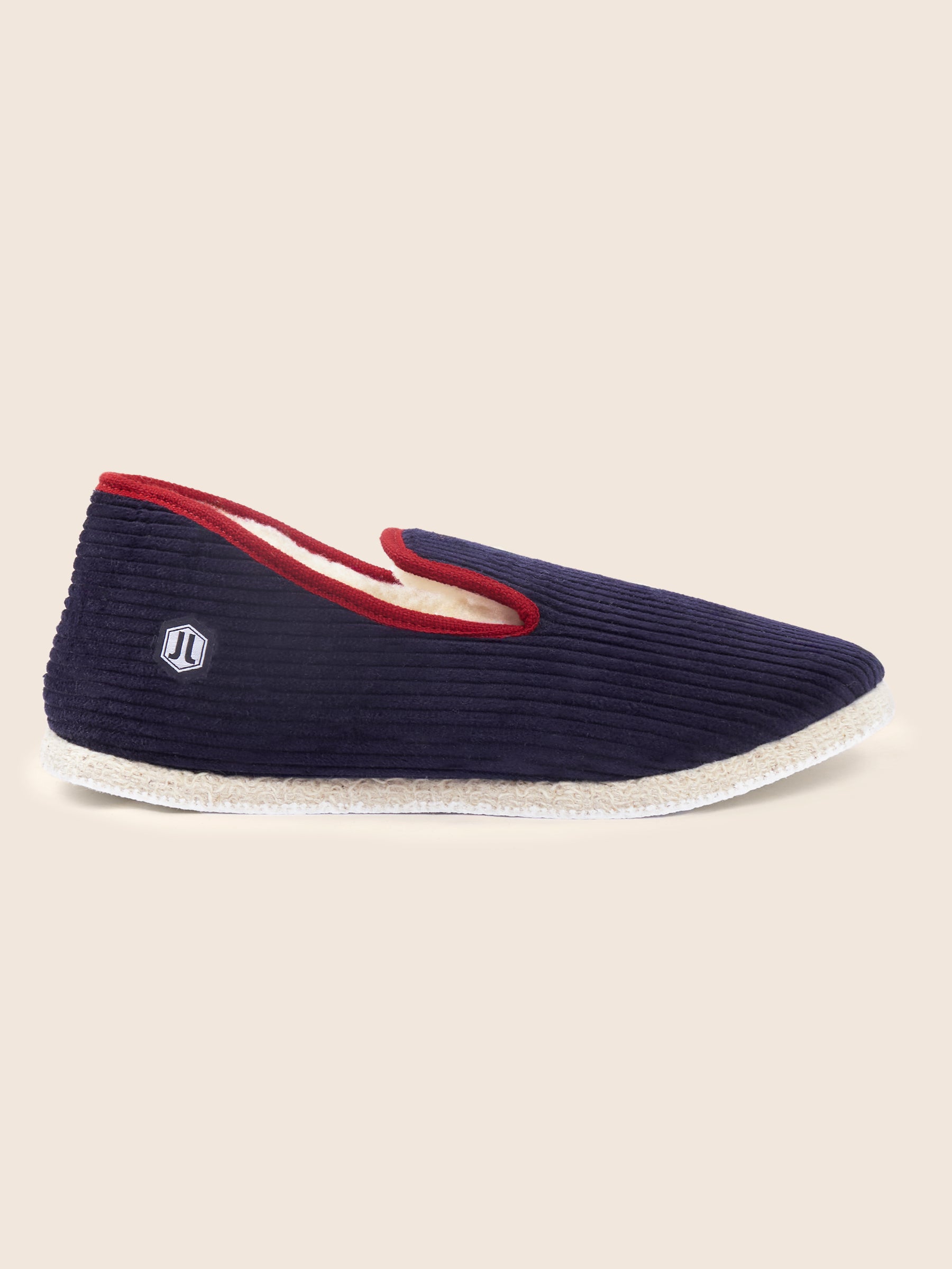 vue profil charentaises velours cotele bleu rouge jules & jenn