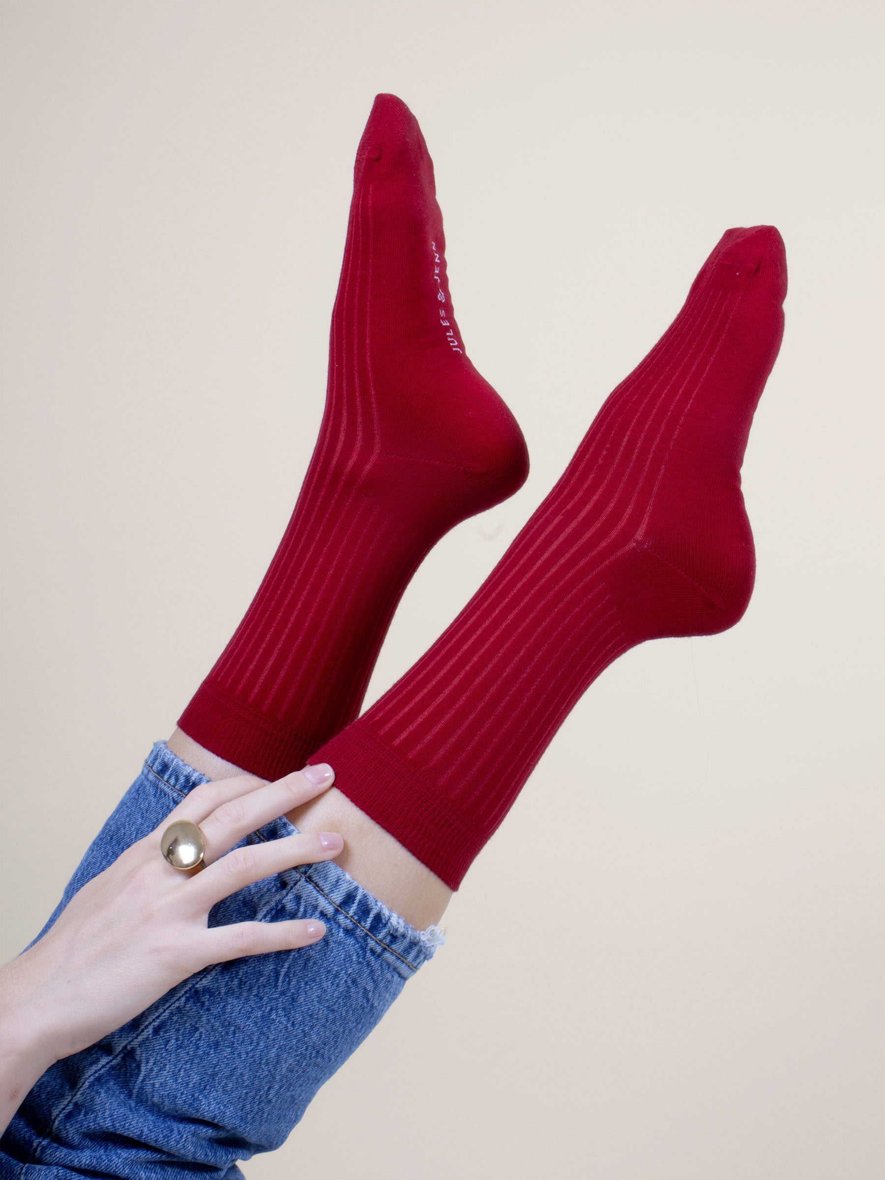 Chaussettes cotelées coton rouge
