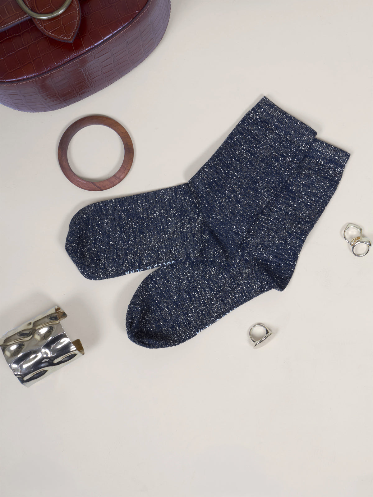 Chaussettes lurex bleu doré