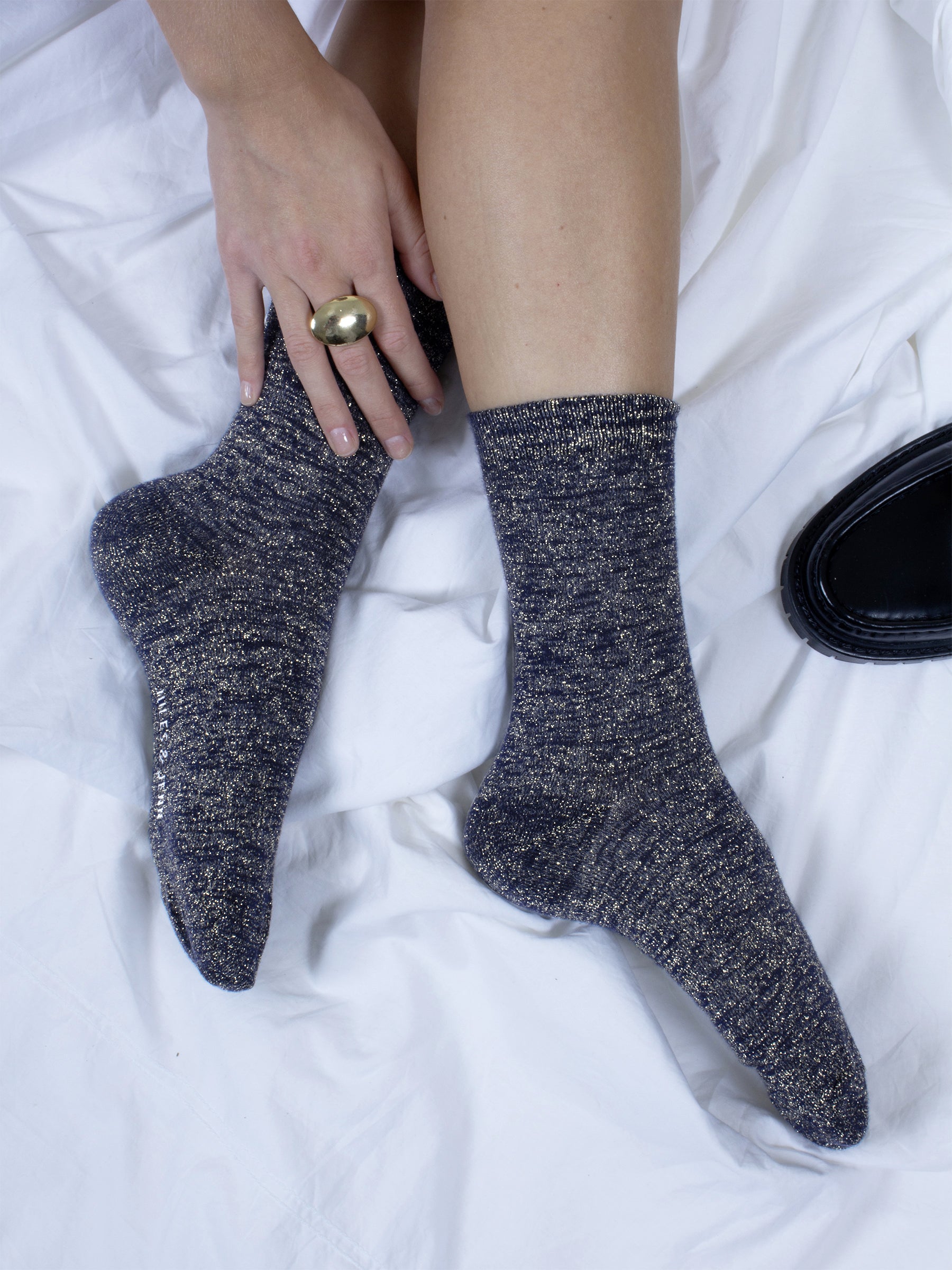 Gold and blue lurex socks
