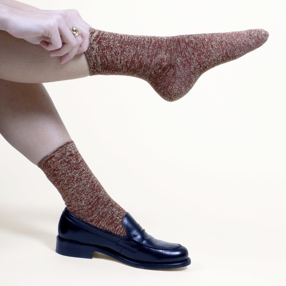 Burgundy and gold lurex socks