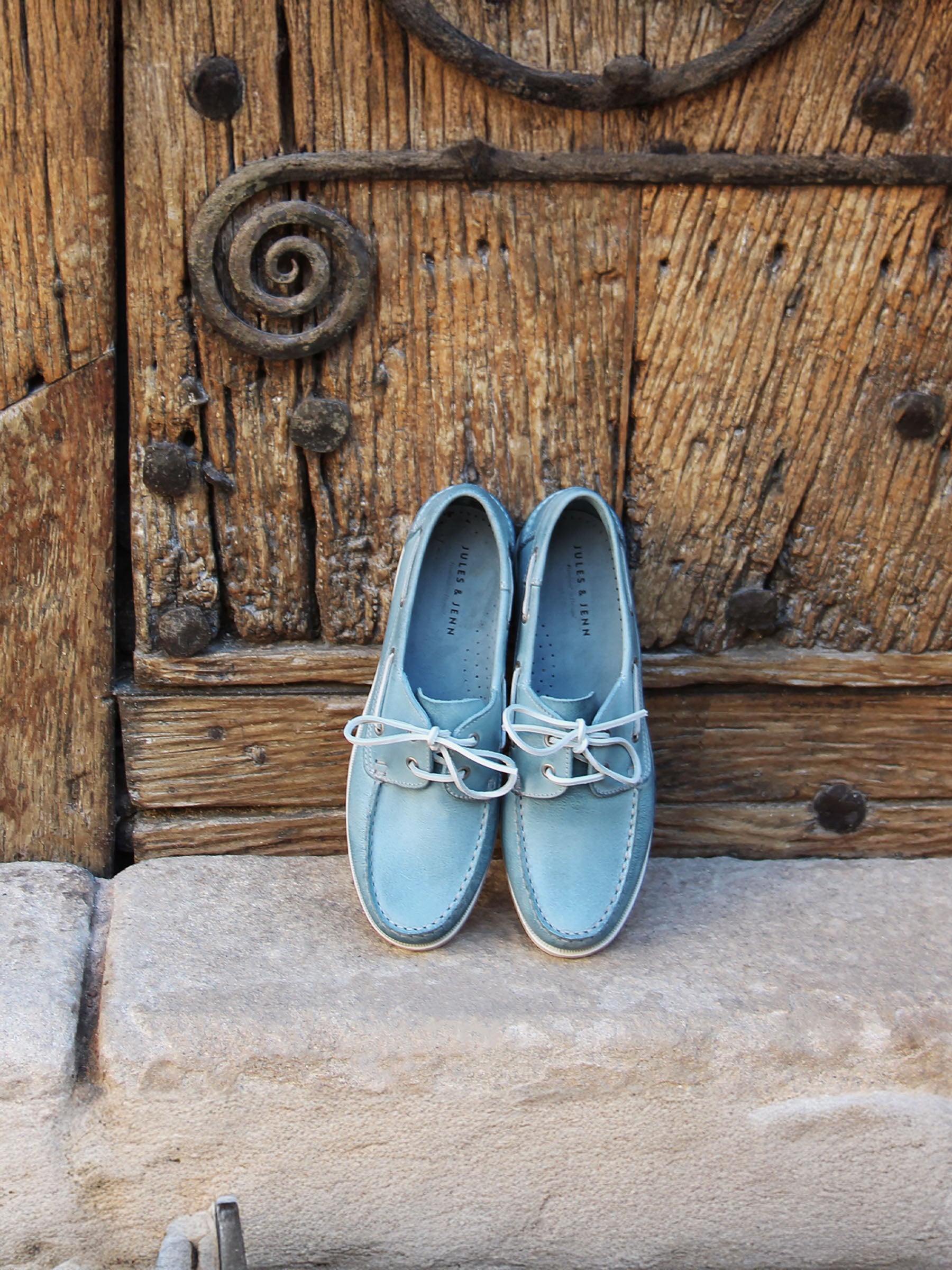 Chaussures bateau cuir bleu clair
