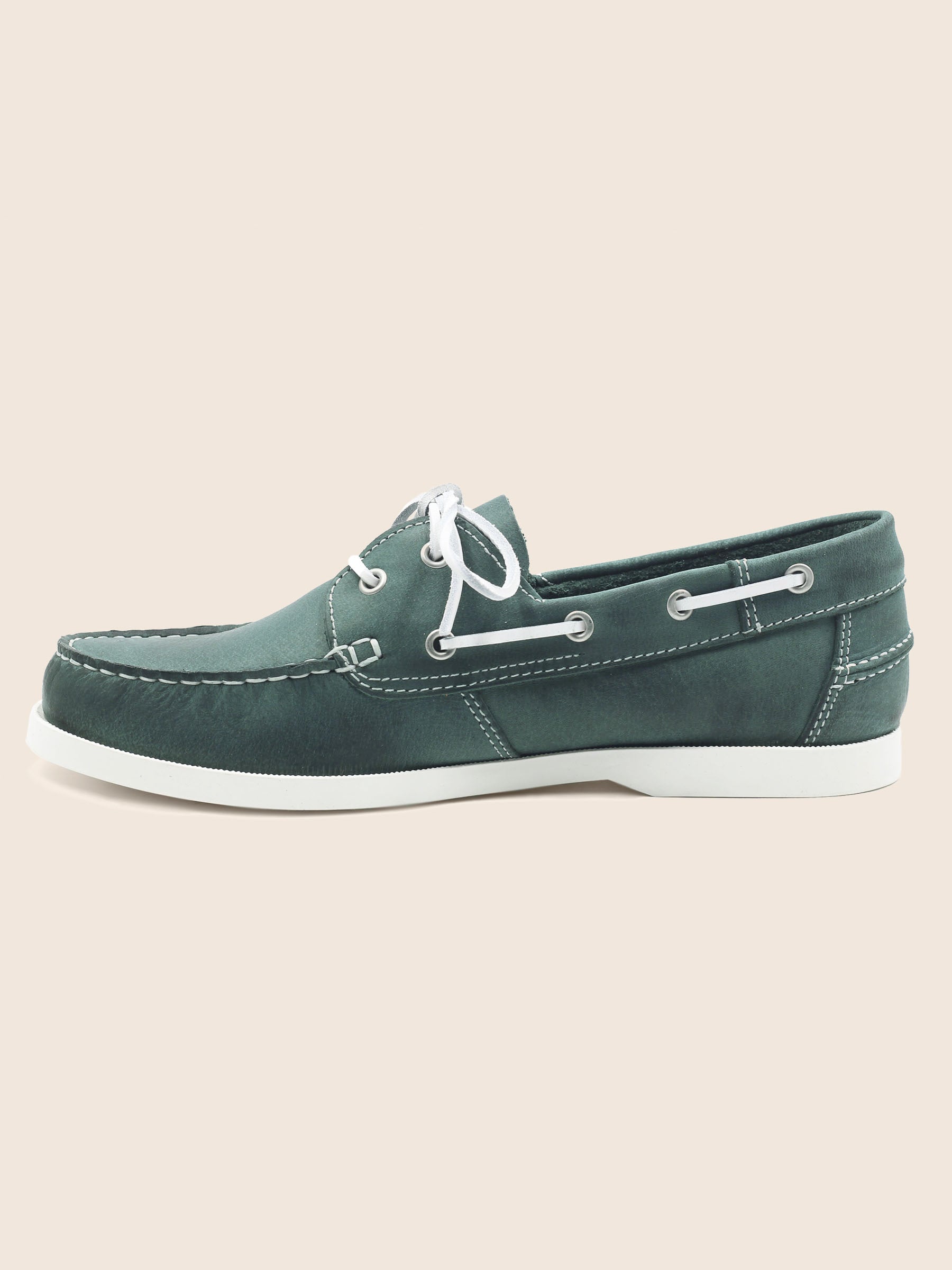 vue interieur chaussures bateau cuir vert jules jenn