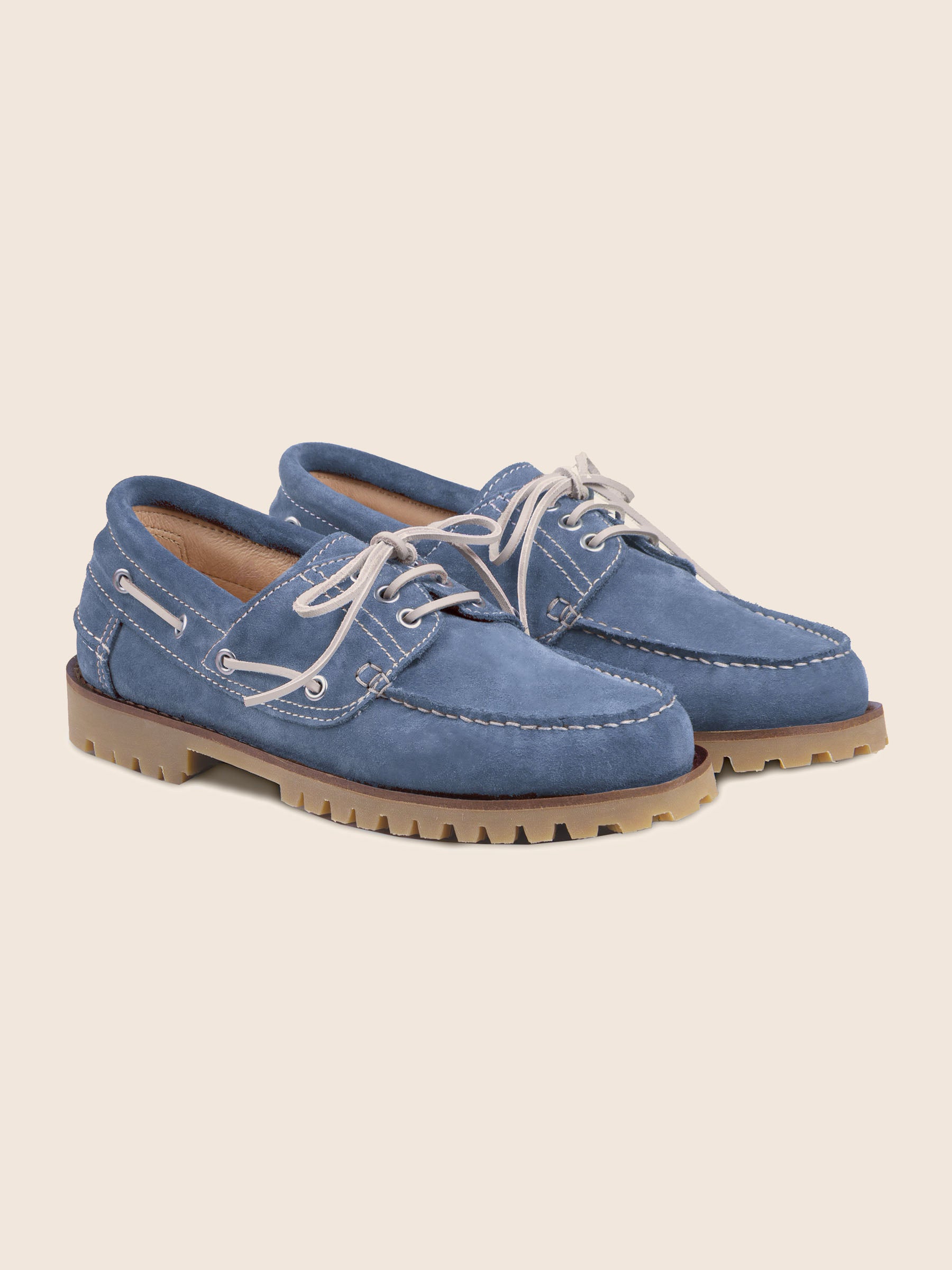 chaussures bateau semelles crantees cuir daim bleu jules jenn