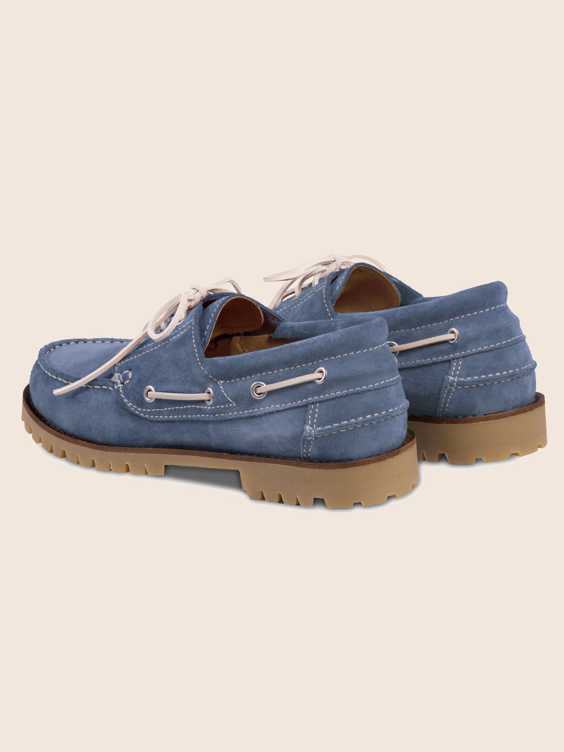 vue arriere chaussures bateau semelles crantees cuir daim bleu jules jenn
