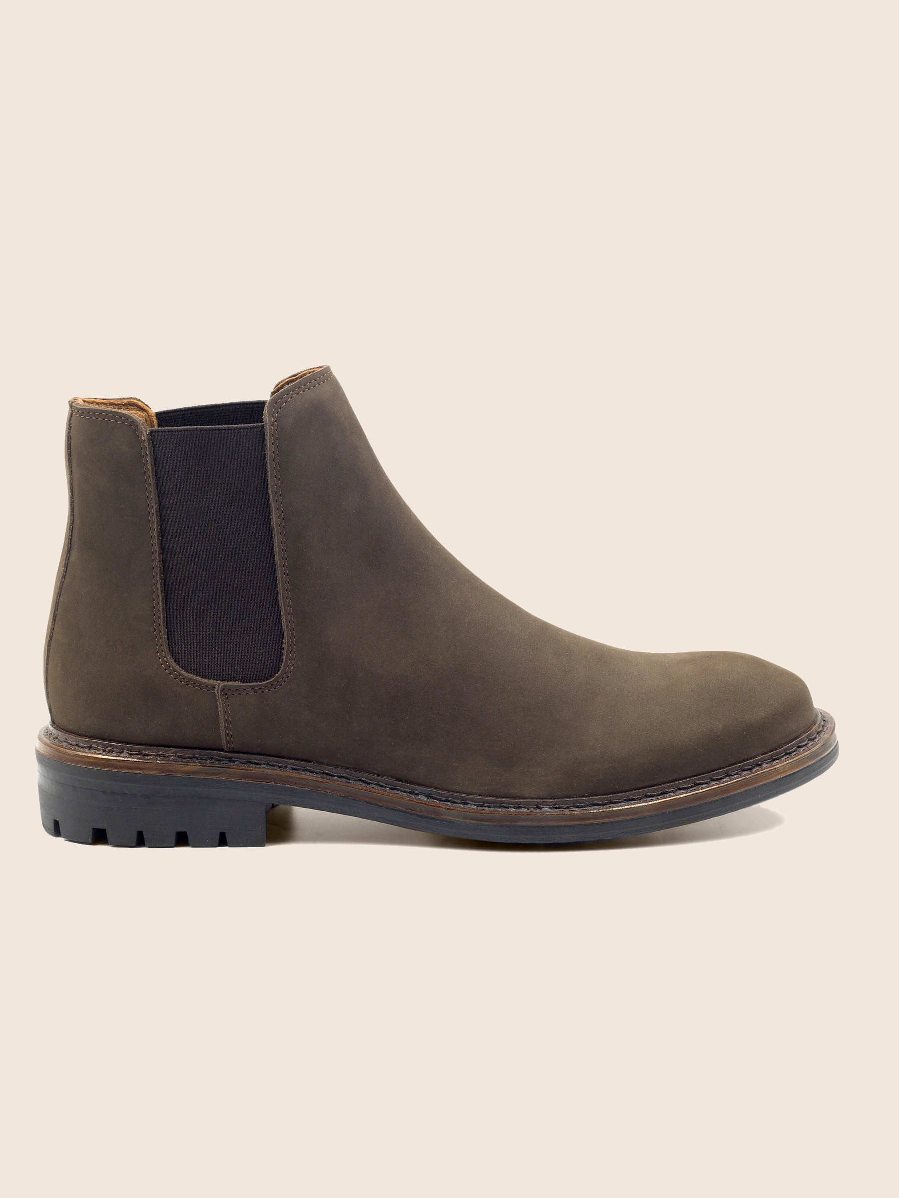 vue profil chelsea boots basses cuir nubuck marron jules jenn