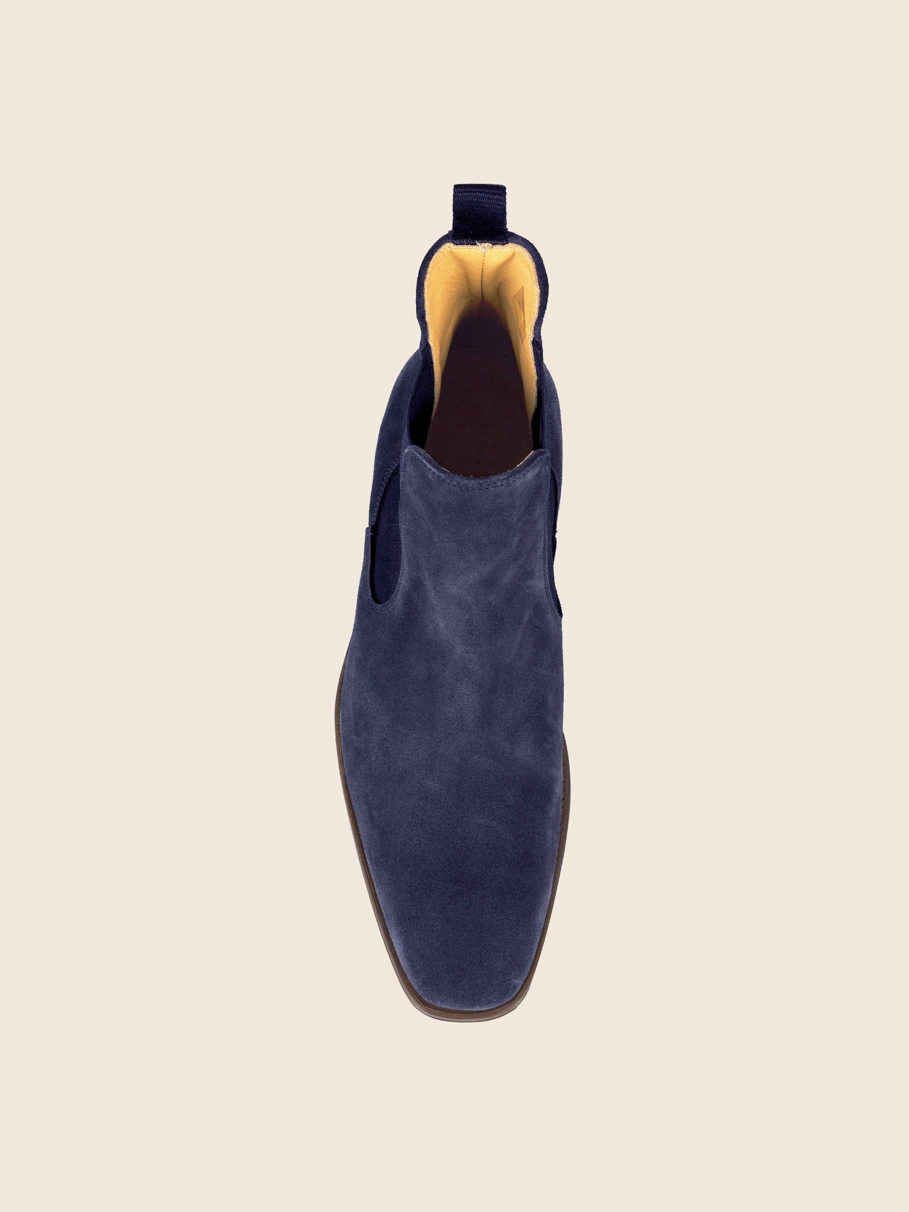 vue dessus chelsea boots cuir daim bleu jules & jenn