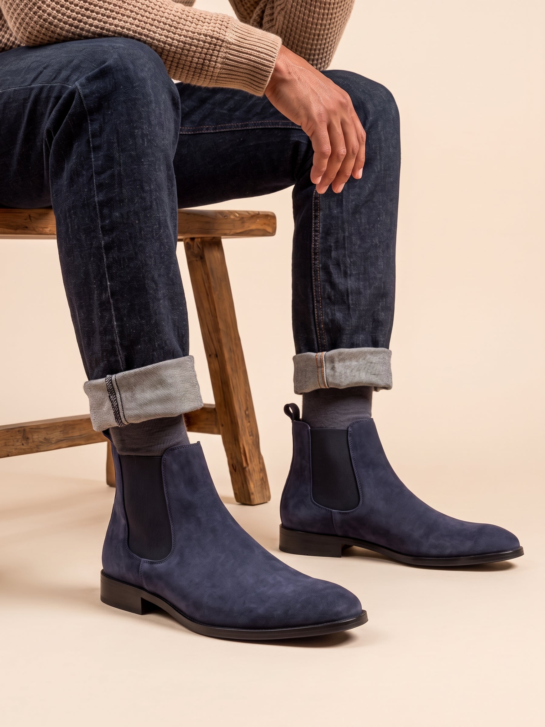 vue portee chelsea boots cuir daim bleu jules & jenn