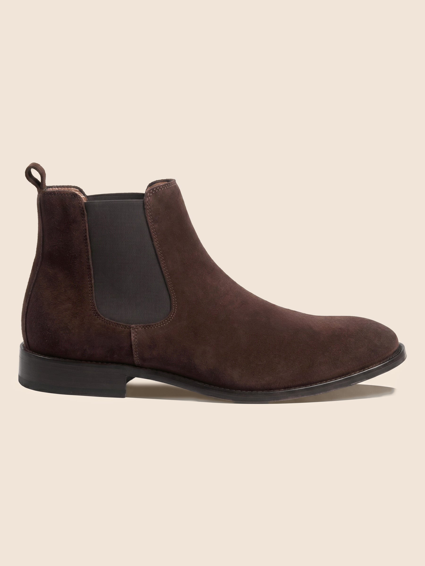 photo vue profil chelsea boots martin cuir daim marron jules jenn