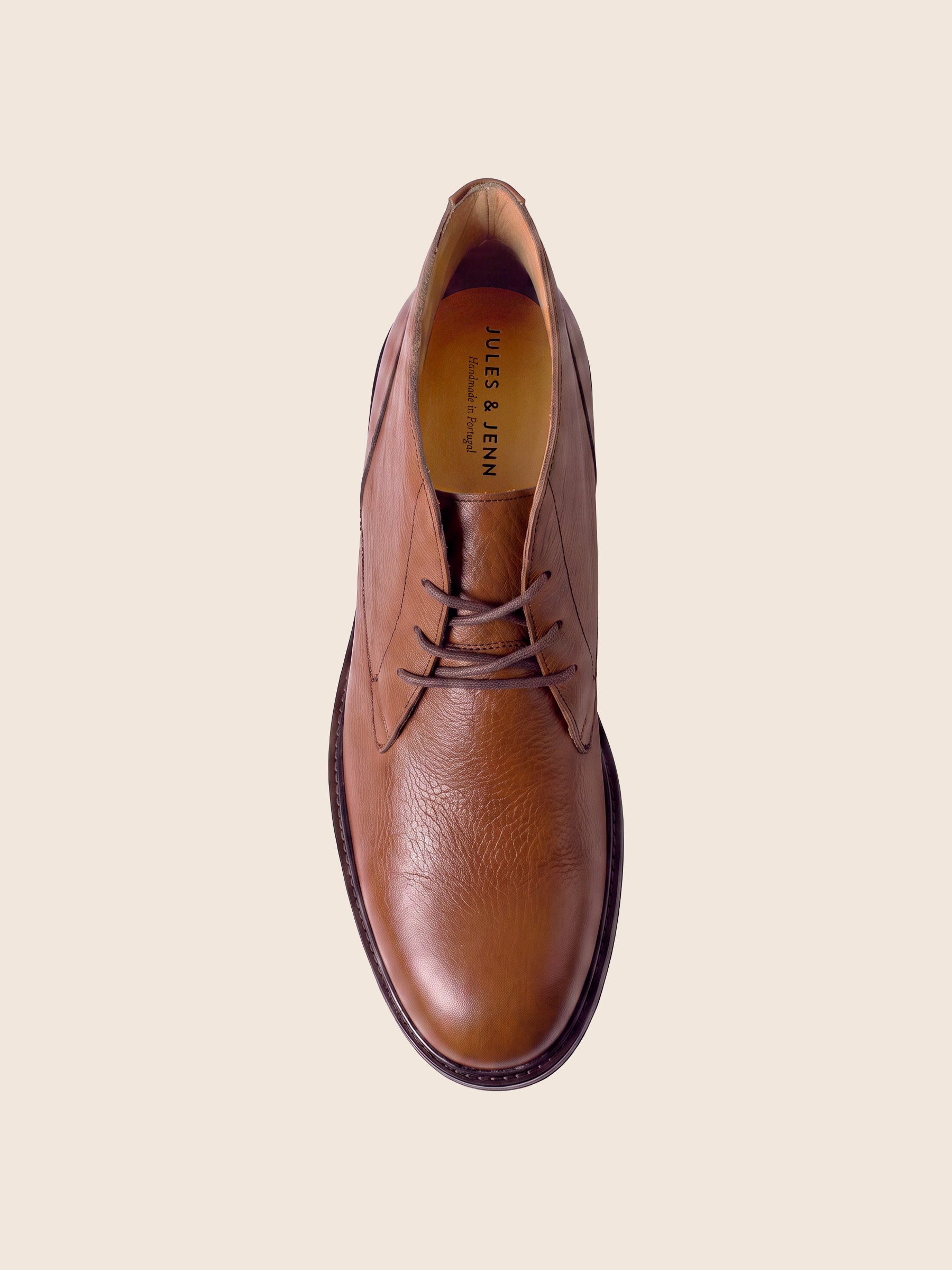 vue dessus desert boots gomme cuir graine cognac jules & jenn