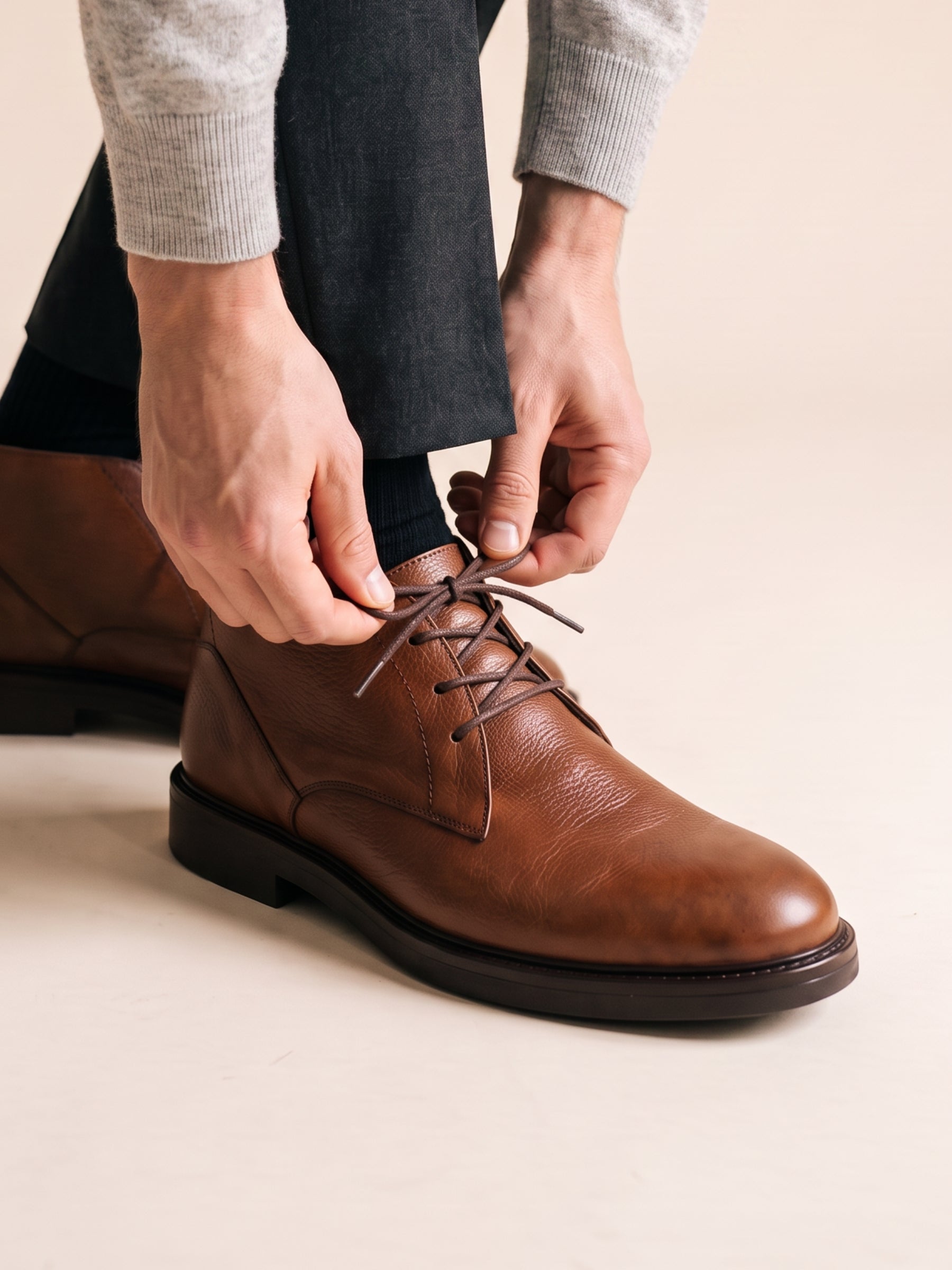 vue portee desert boots gomme cuir graine cognac jules & jenn