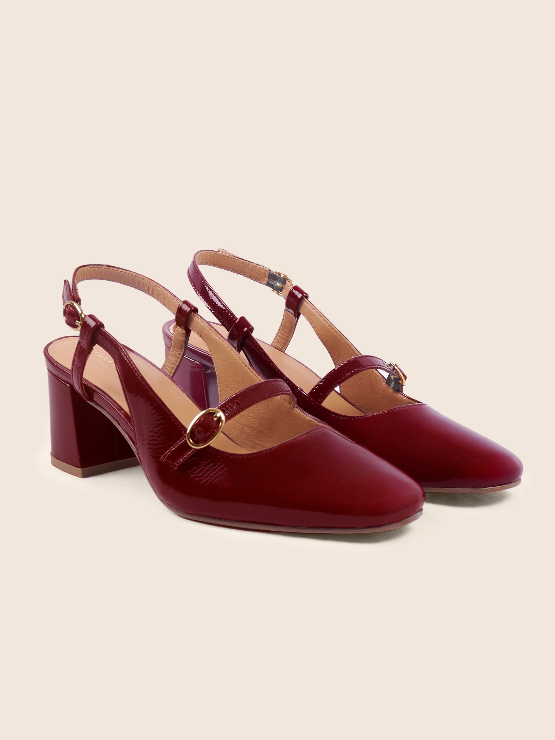 photo vue avant escarpins slingback cuir vernis bordeaux jules jenn