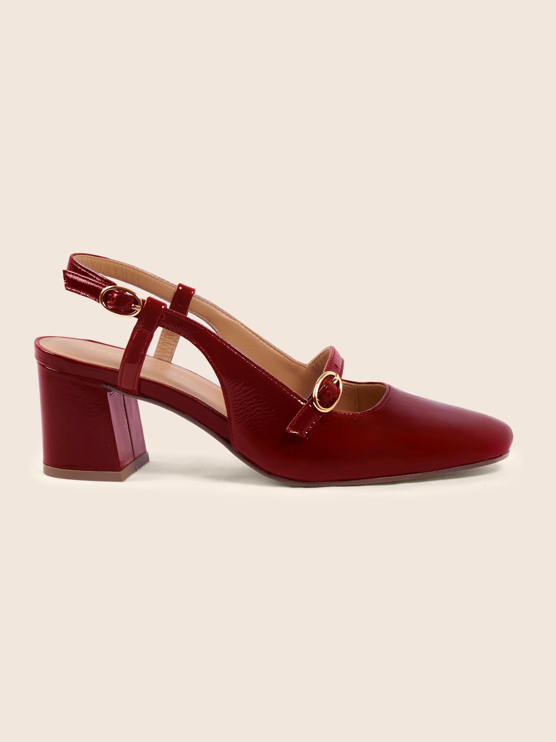 photo vue profil escarpins slingback cuir vernis bordeaux jules jenn