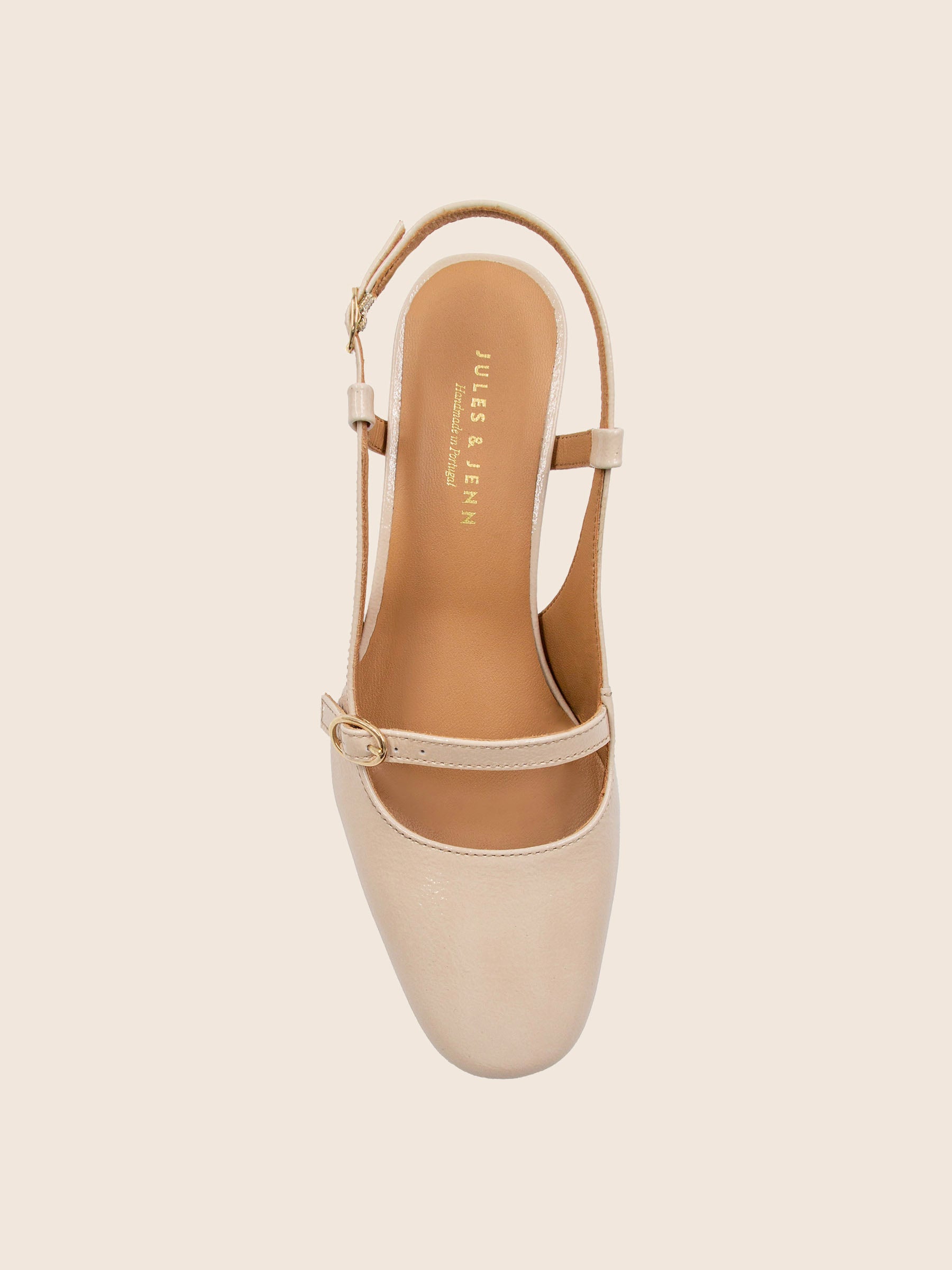 vue dessus escarpins slingback cuir vernis creme jules jenn