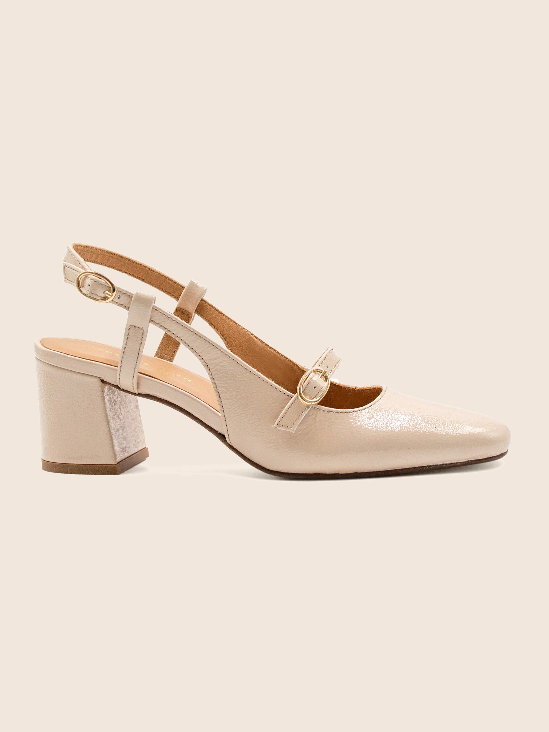 vue profil escarpins slingback cuir vernis creme jules jenn