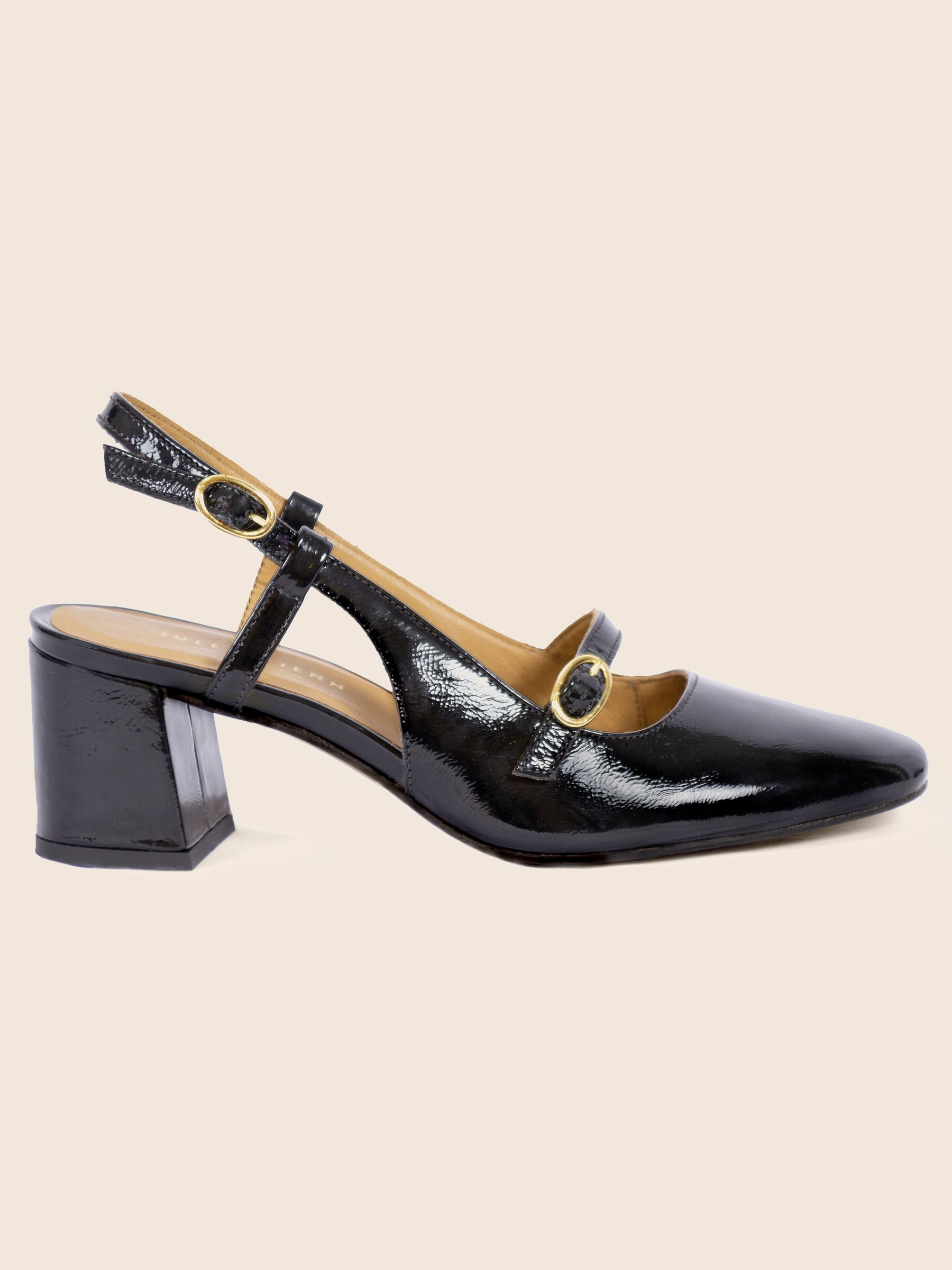 vue profil escarpins slingback cuir vernis noir jules jenn
