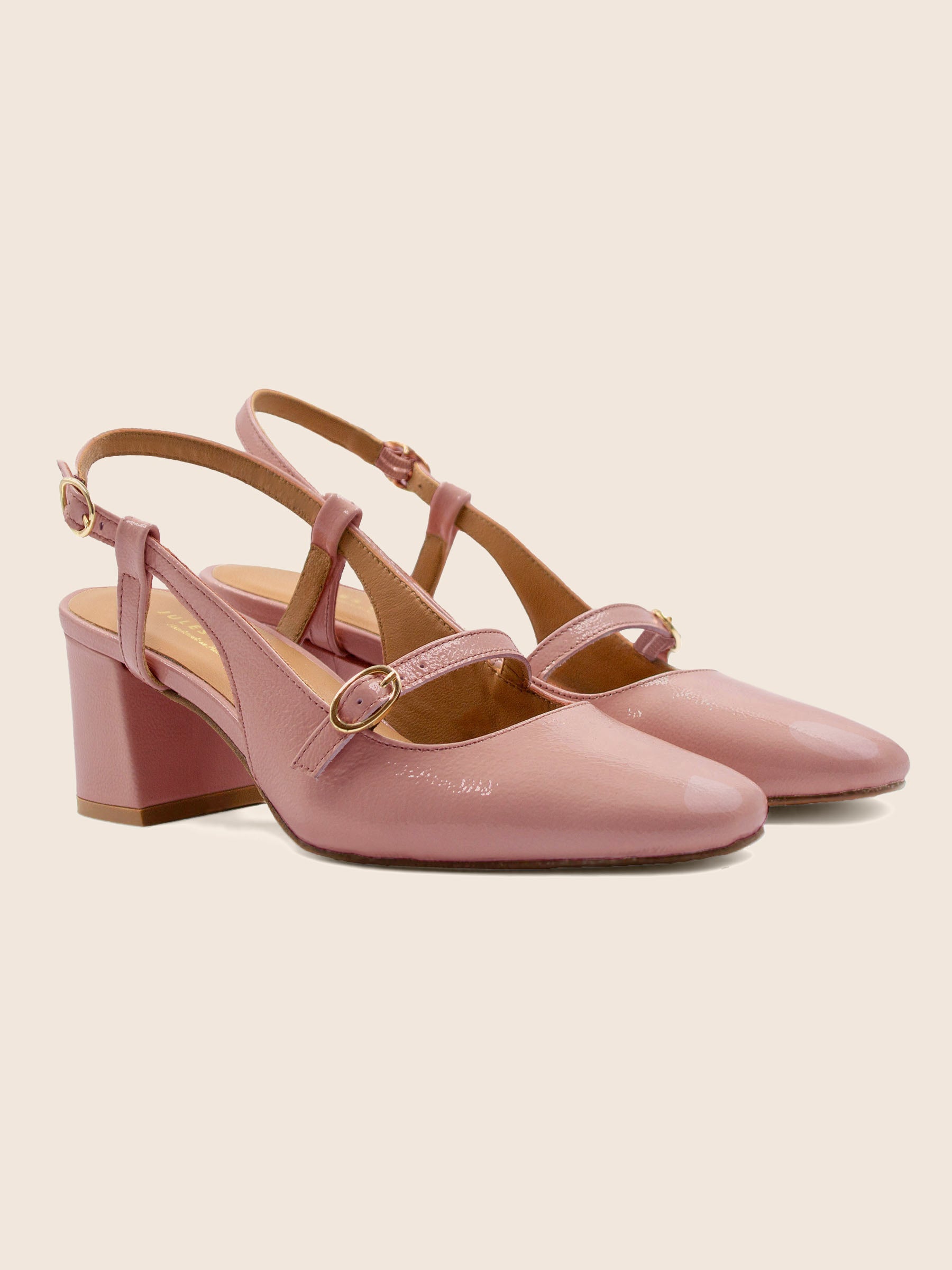 photo vue avant escarpins slingback cuir vernis rose jules & jenn