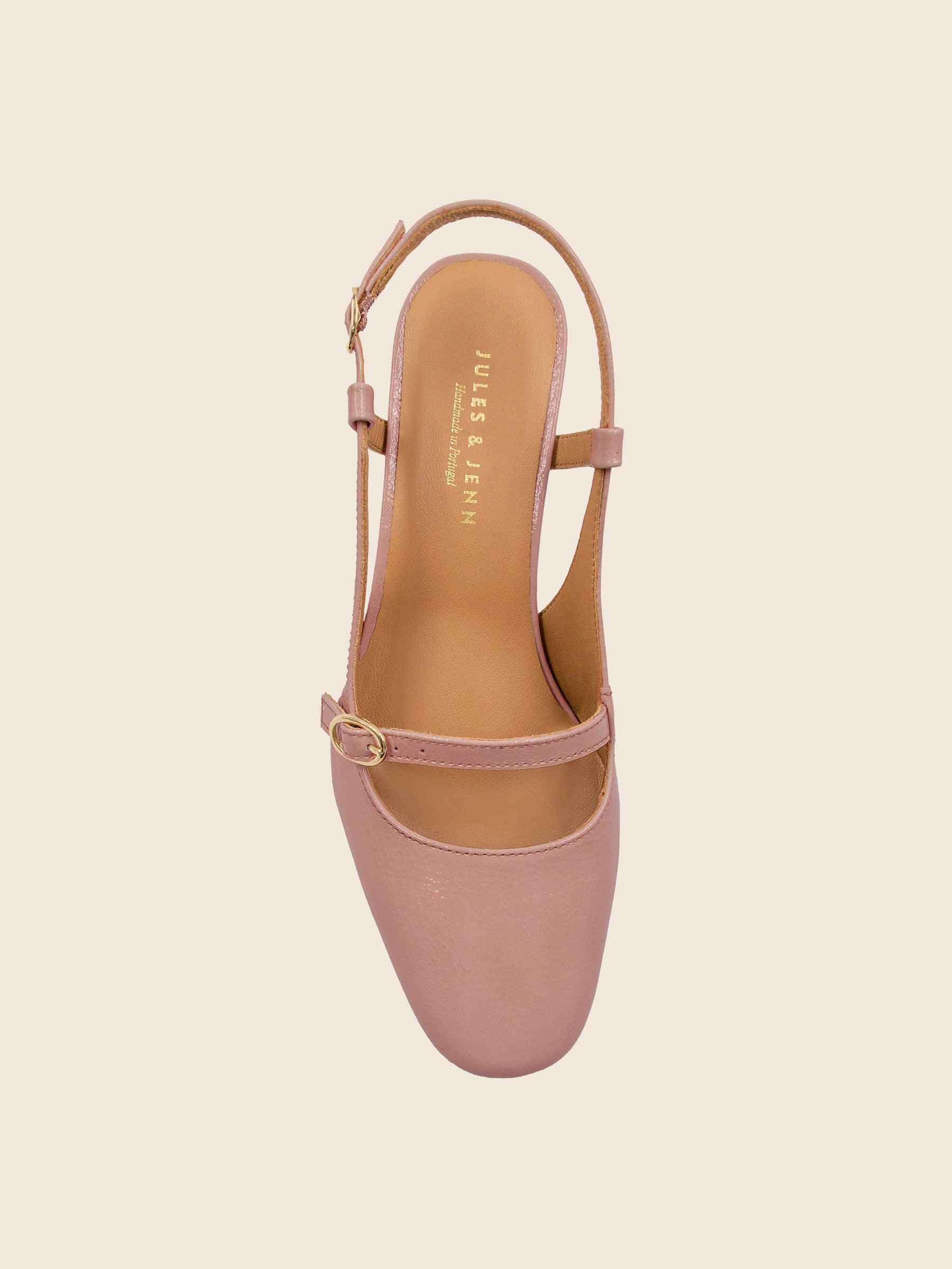 photo vue dessus escarpins slingback cuir vernis rose jules & jenn