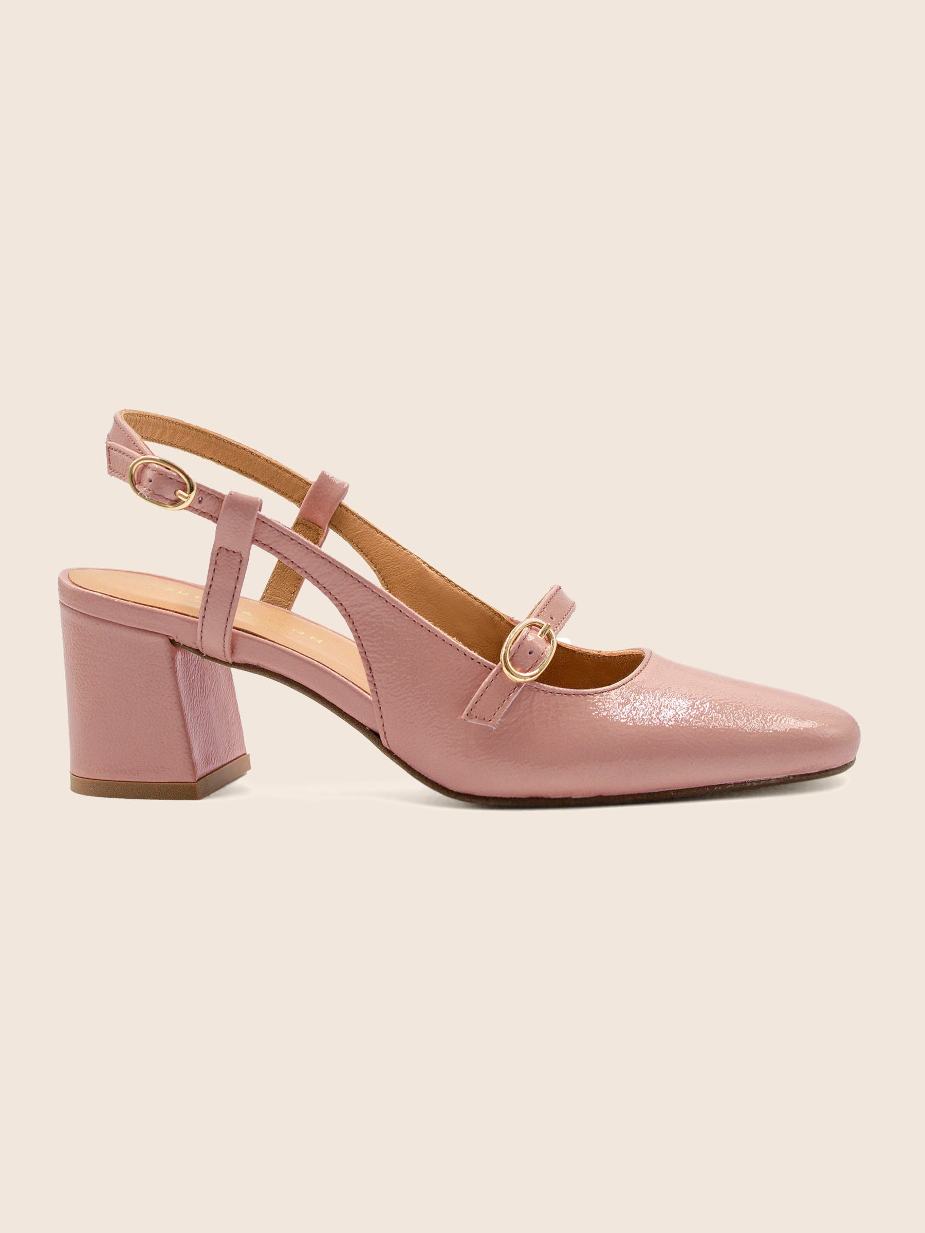 photo vue profil escarpins slingback cuir vernis rose jules & jenn