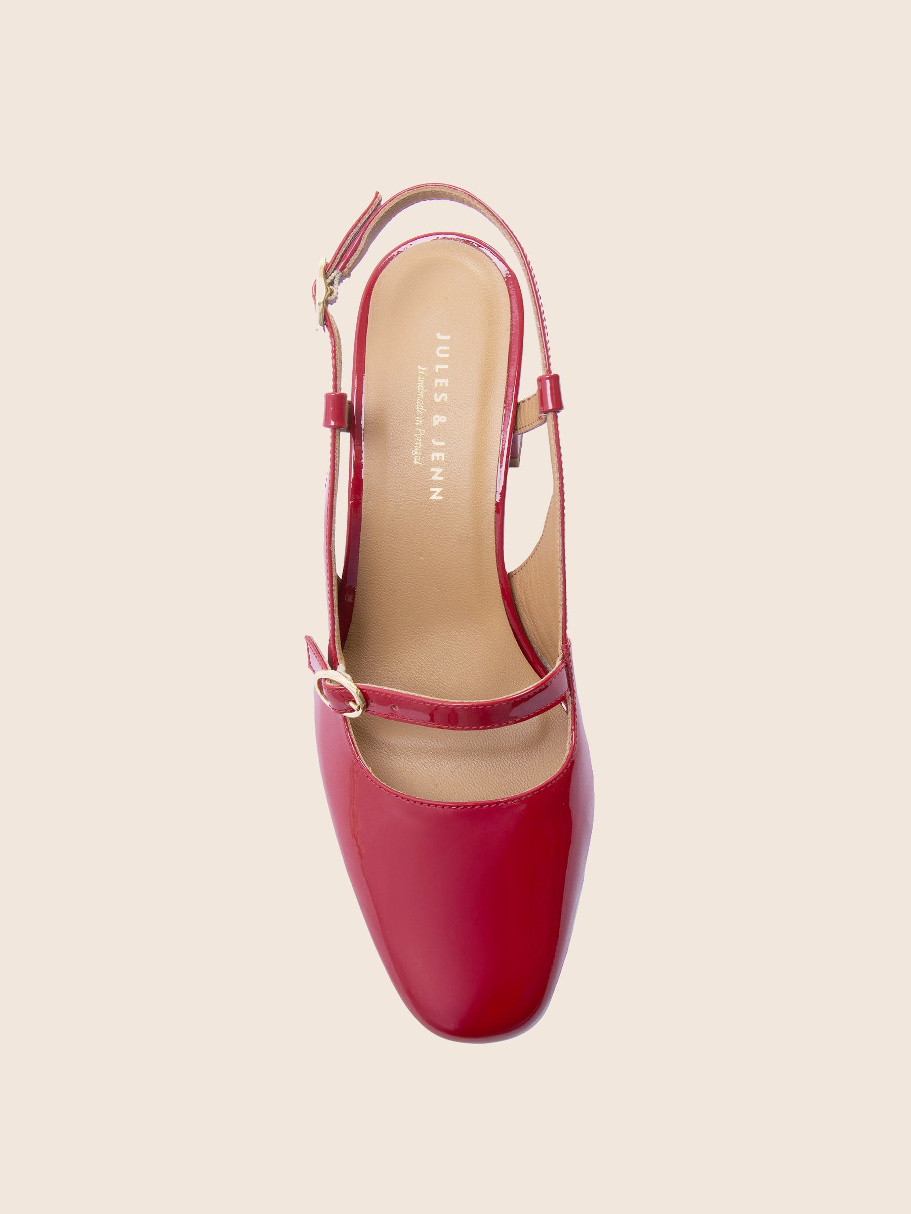 vue dessus escarpins slingback cuir vernis rouge jules & jenn