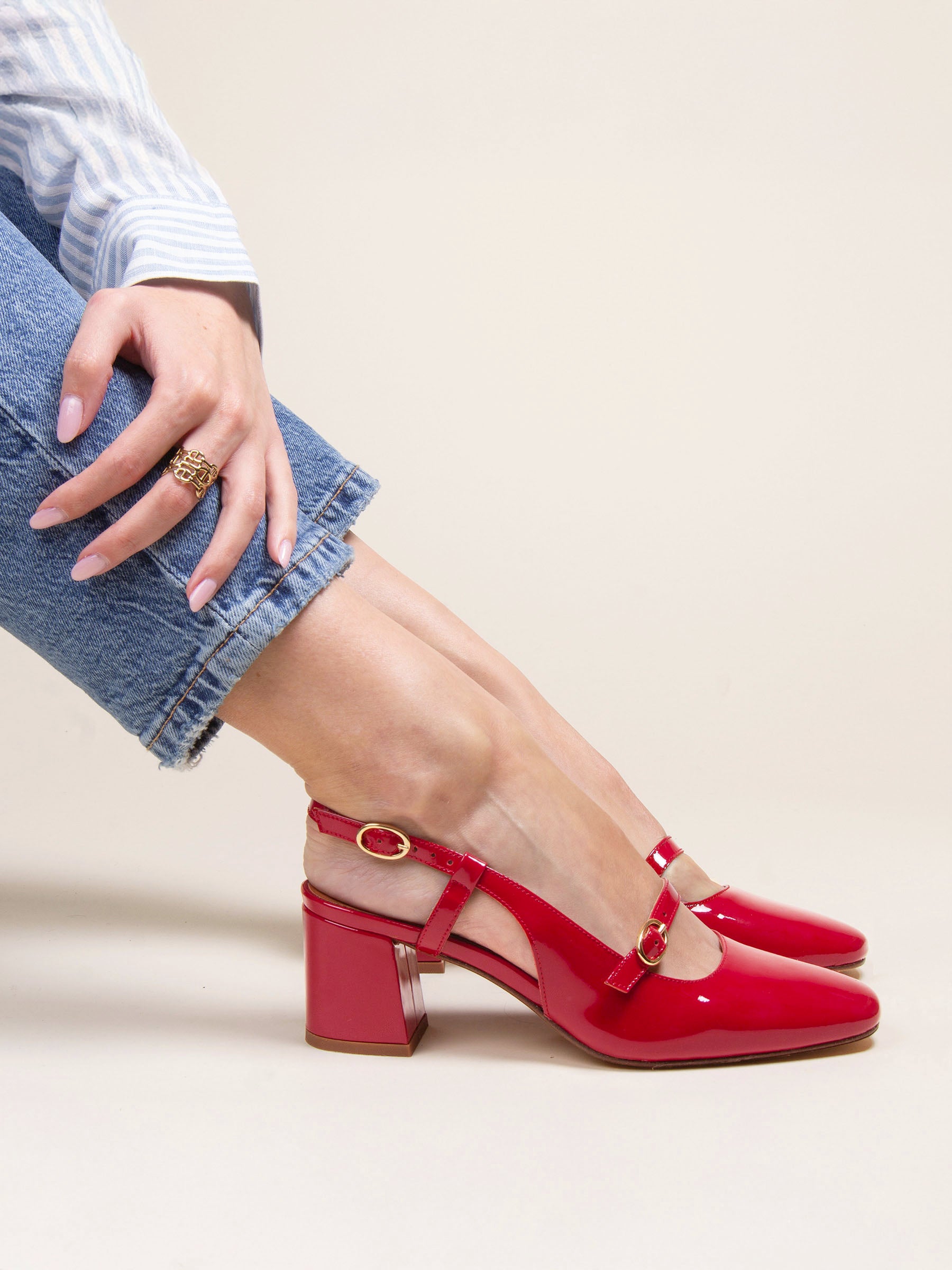 Escarpins slingback cuir vernis rouge