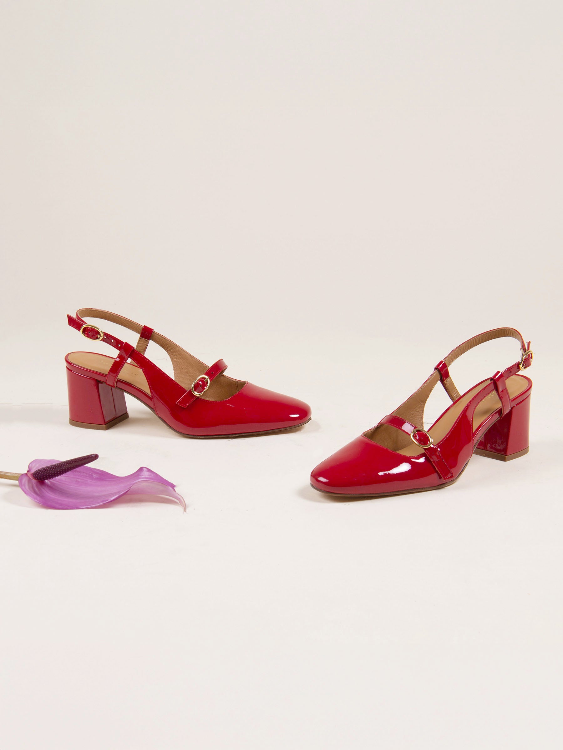 Escarpins slingback cuir vernis rouge