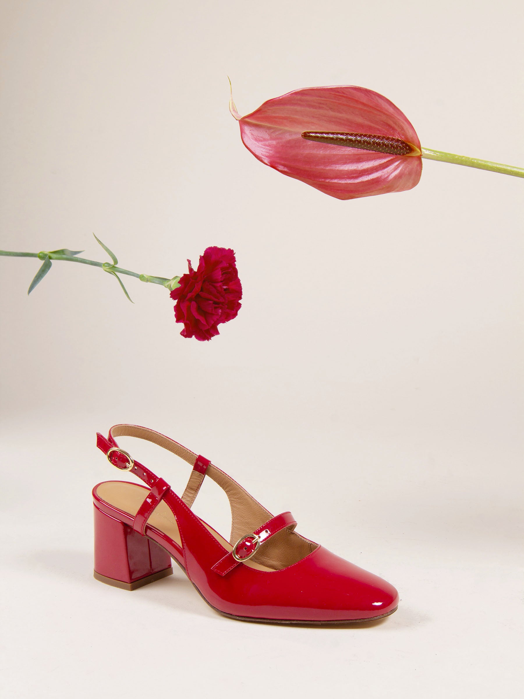 Escarpins slingback cuir vernis rouge