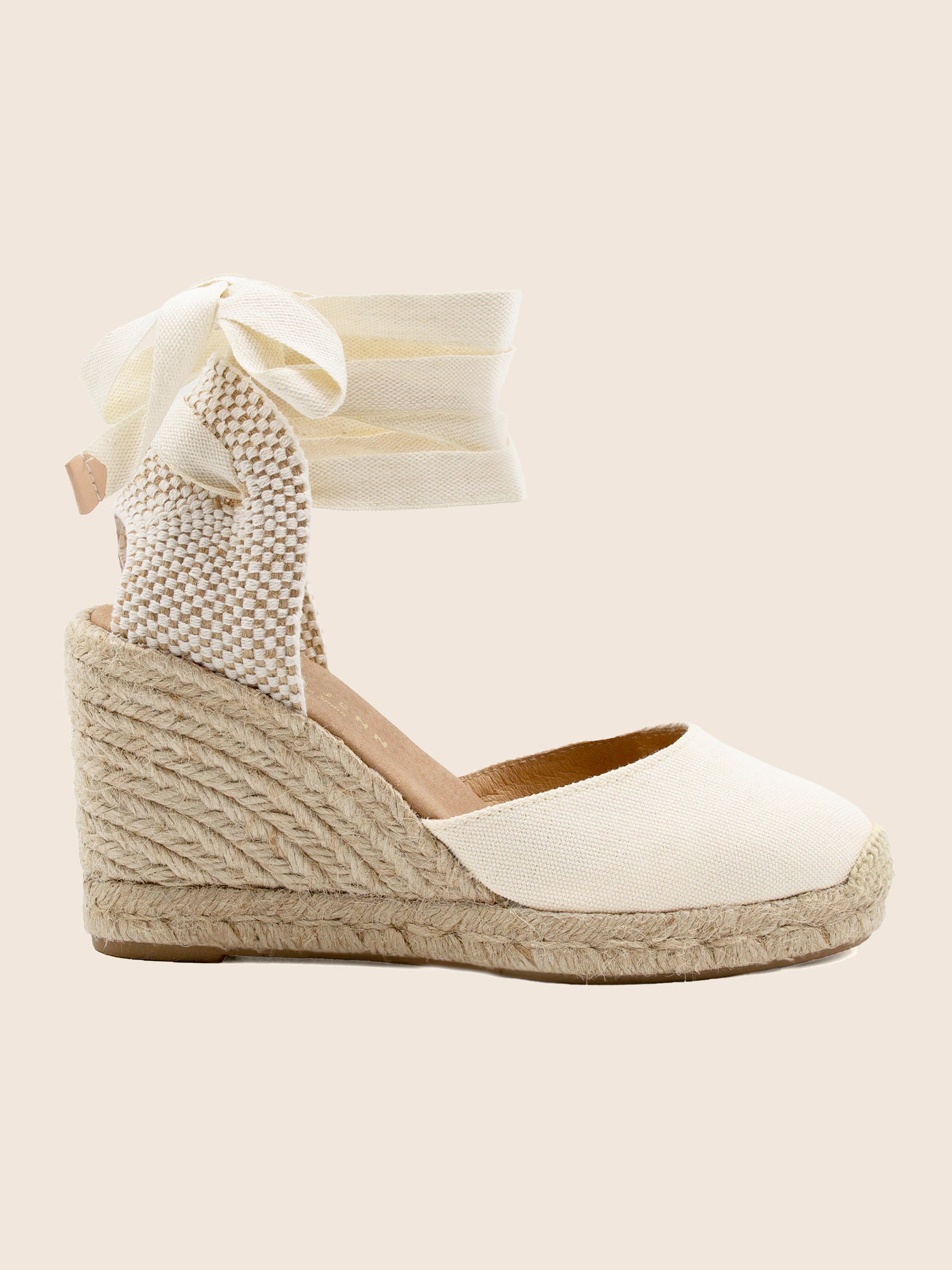 vue profil espadrilles compensees lacees toile recyclee beige jules jenn