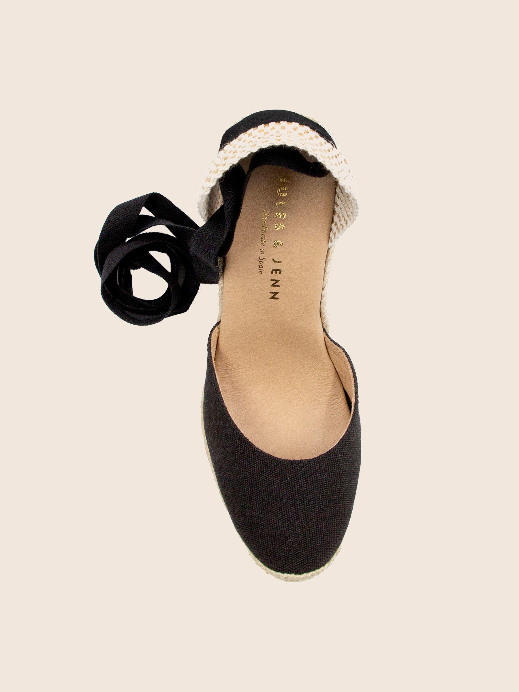 vue dessus espadrilles compensees lacees toile recyclee noir jules jenn