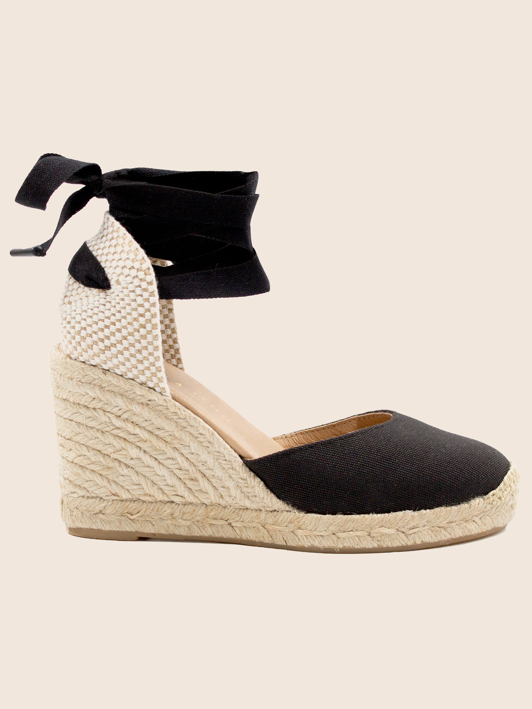 vue profil espadrilles compensees lacees toile recyclee noir jules jenn