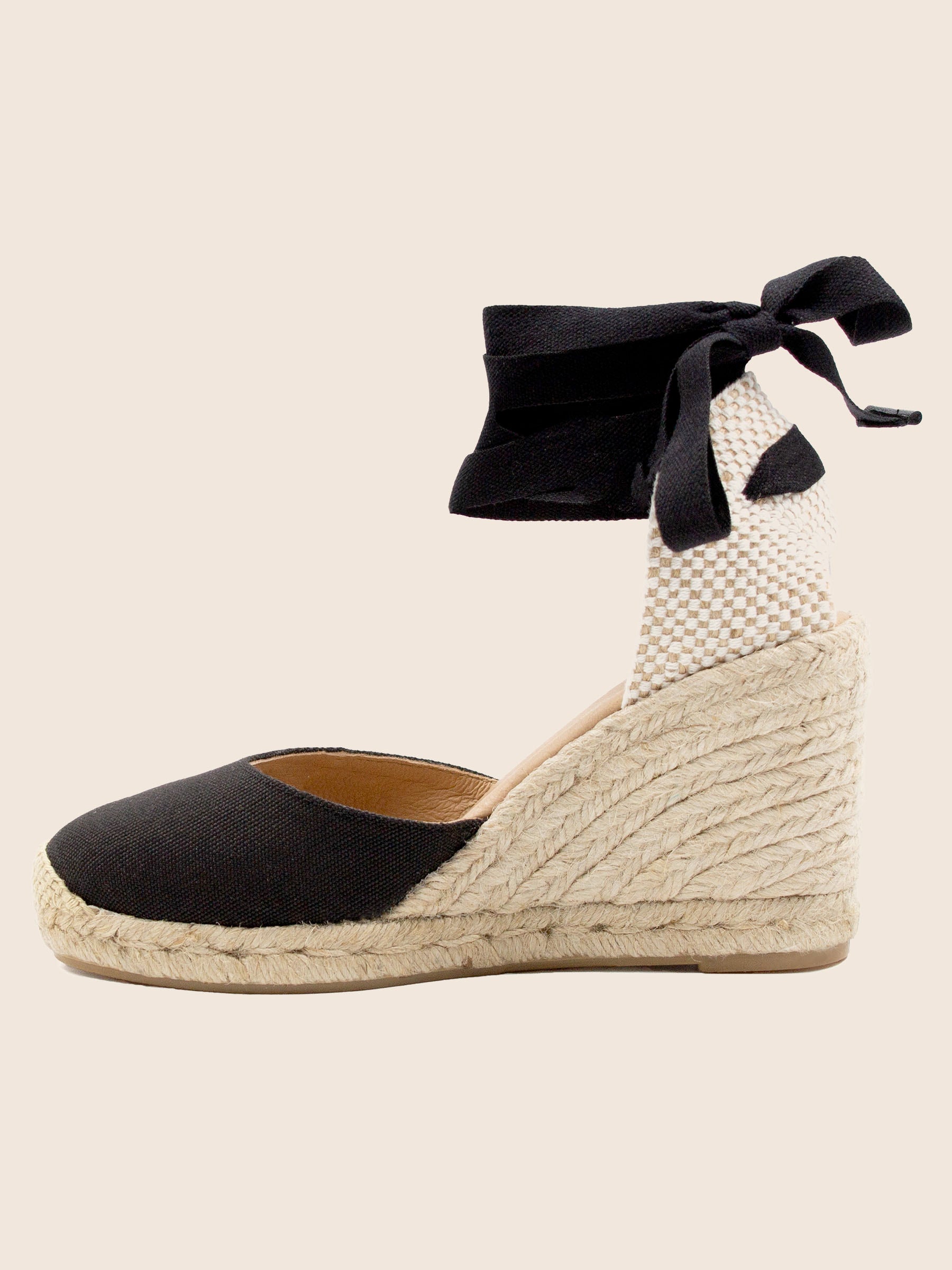 vue interieur espadrilles compensees lacees toile recyclee noir jules jenn