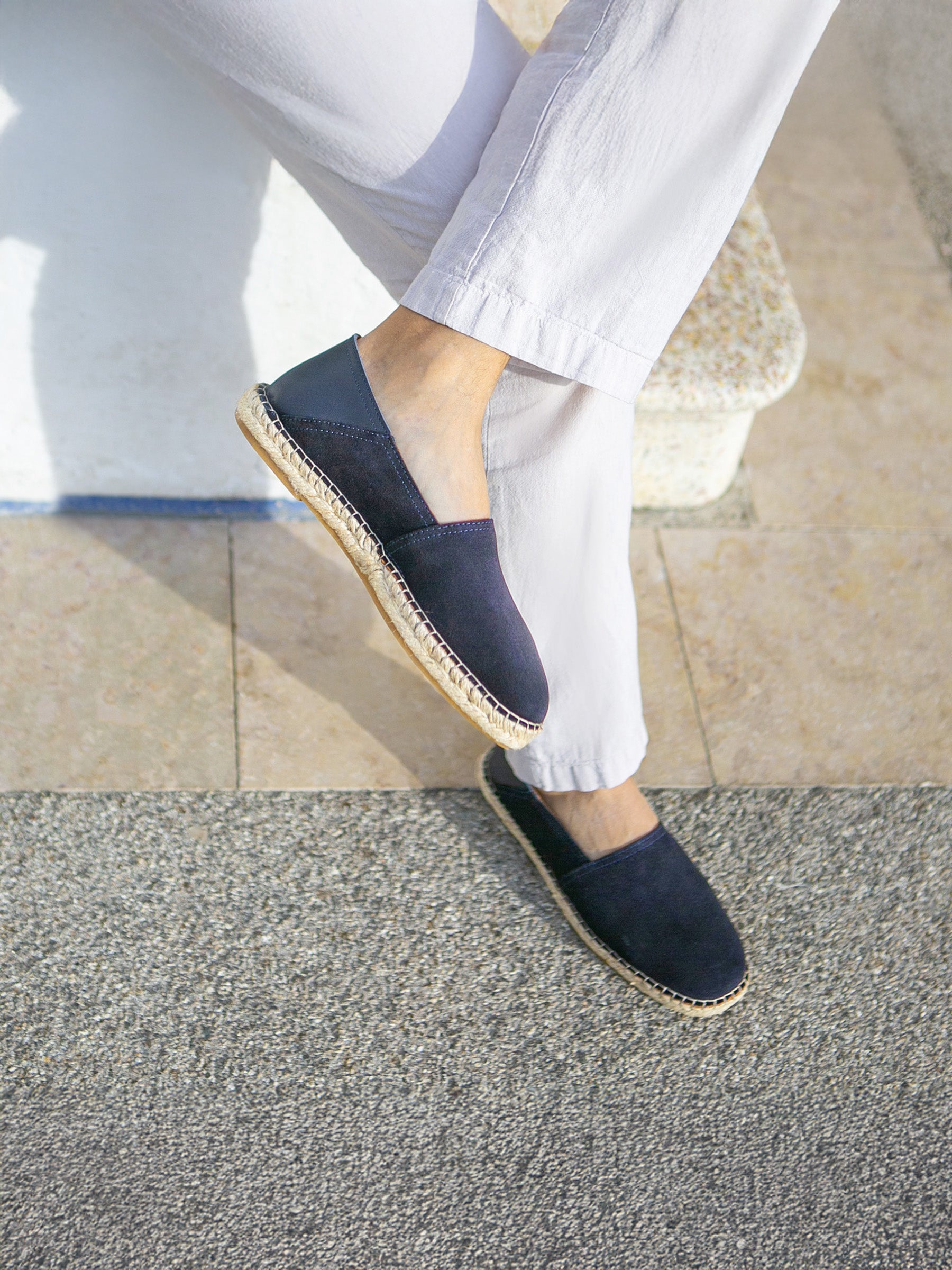 vue portée espadrilles homme cuir daim bleu jules jenn