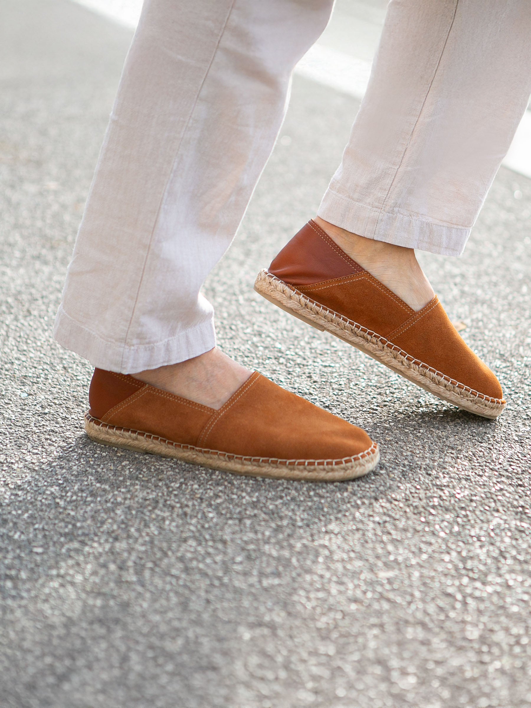 Espadrilles cuir daim cognac